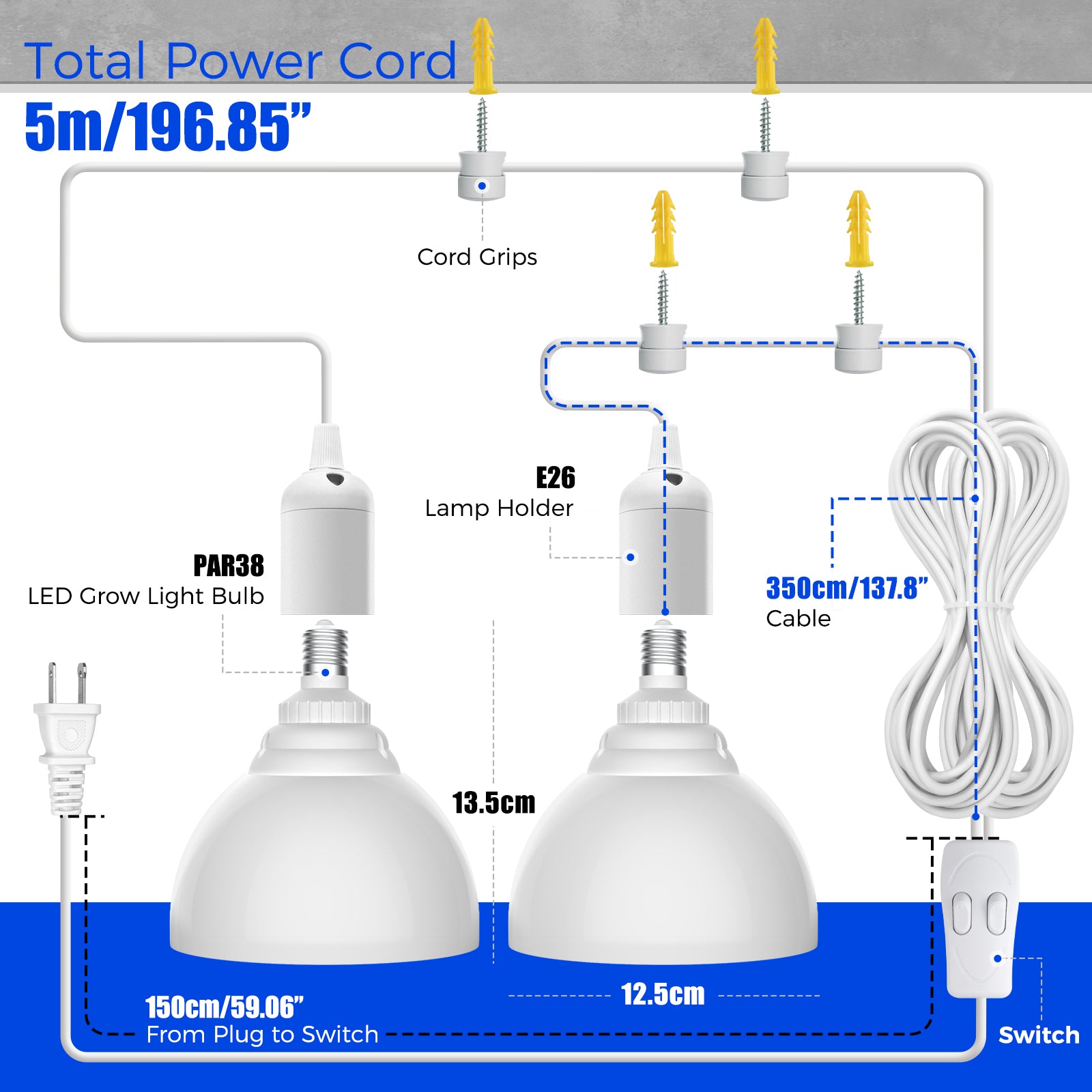 Barrina PAR38 25W LED Hanging Grow Light Yellow Light | Full Spectrum & Timer | TB25