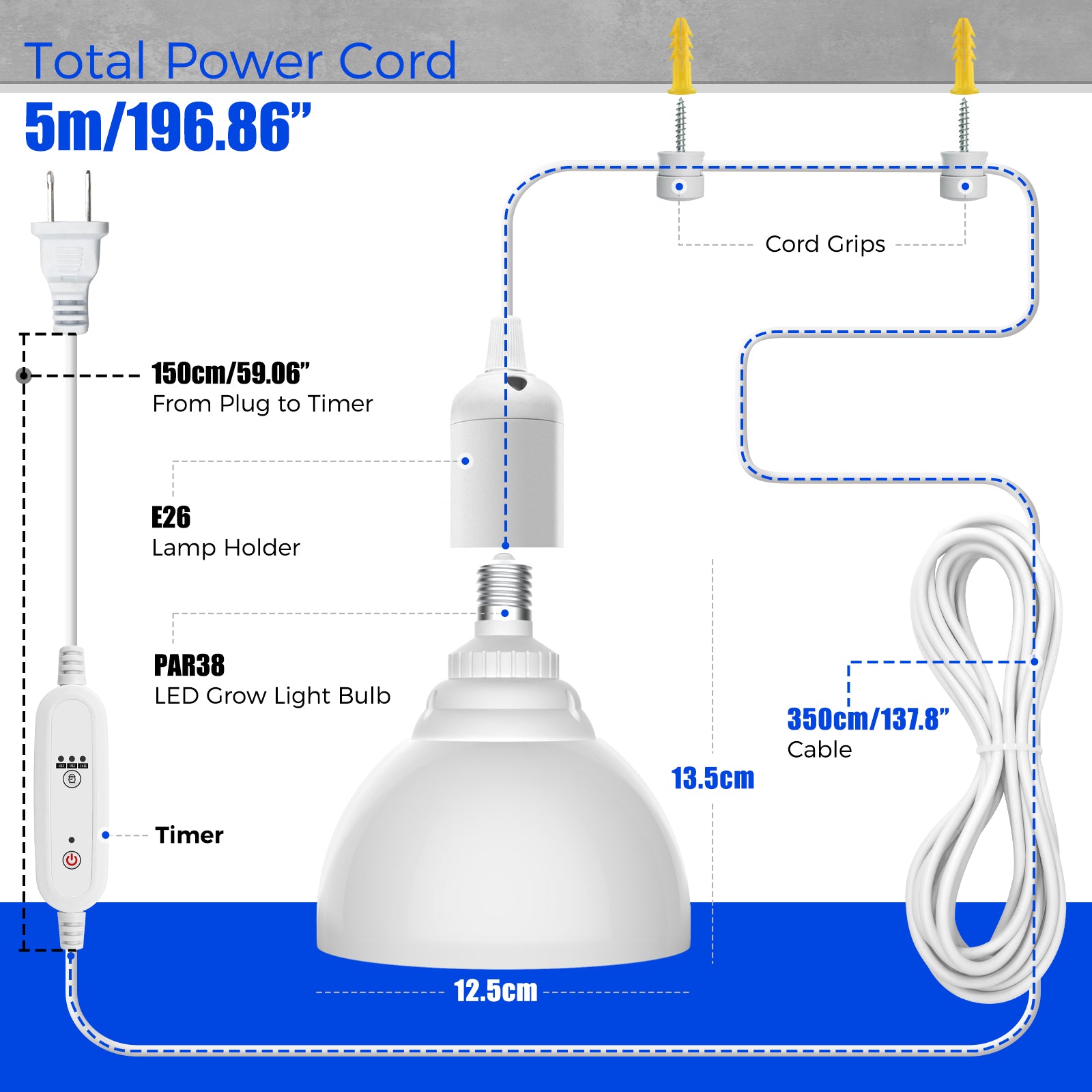 Barrina PAR38 25W LED Hanging Grow Light 5000K | Full Spectrum & Timer | TB25