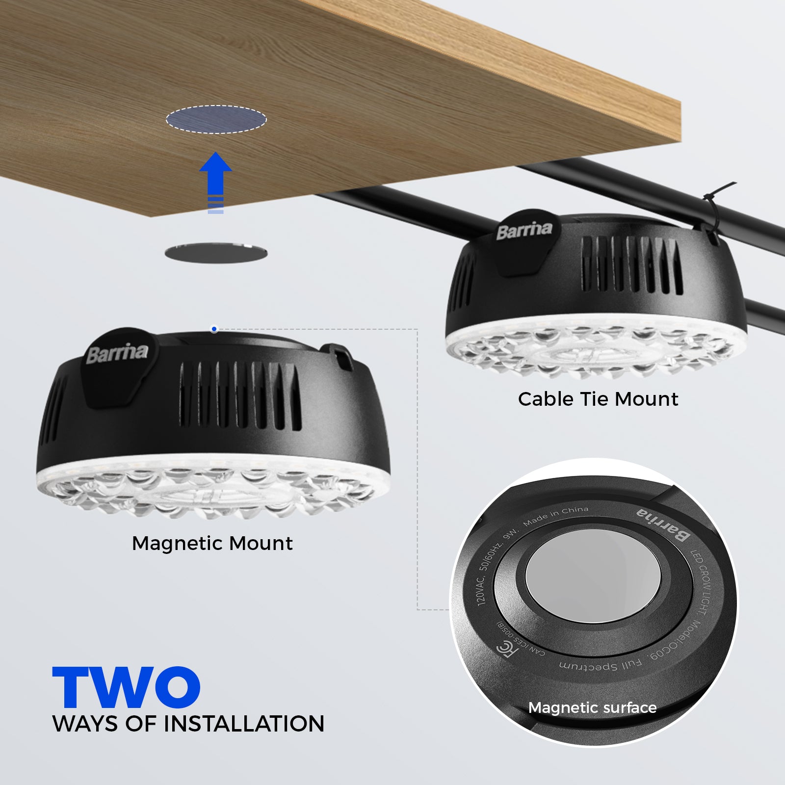 Barrina OG09 Orbgrow Series 9W Puck LED Grow Lights 5000K | Magnetic & Linkable (Black Color))