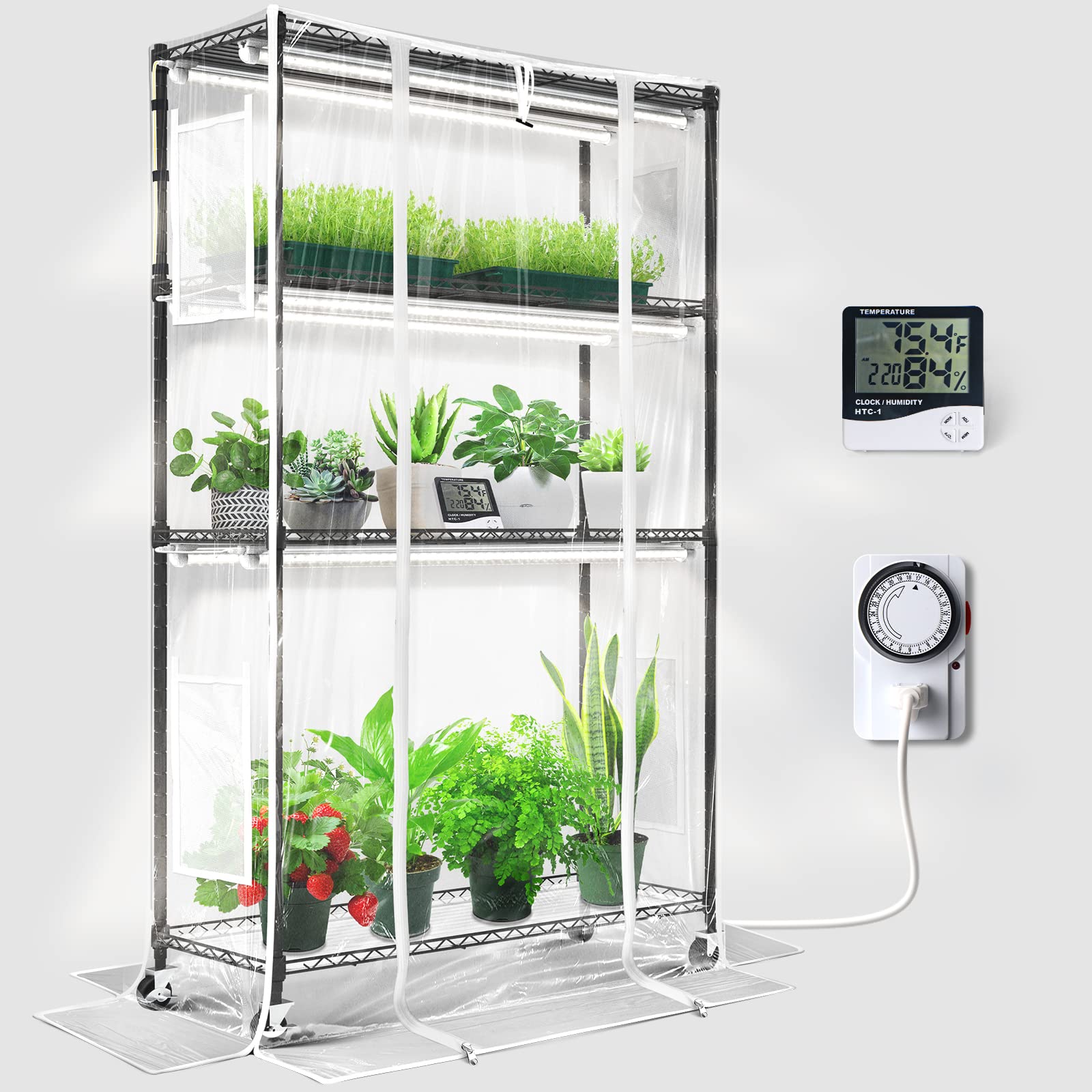 4-Tier Plant Stand with T8 LED Grow Lights,35.4x13.8x59IN,30W,5000K,6 lights,CJ30ICO-Z