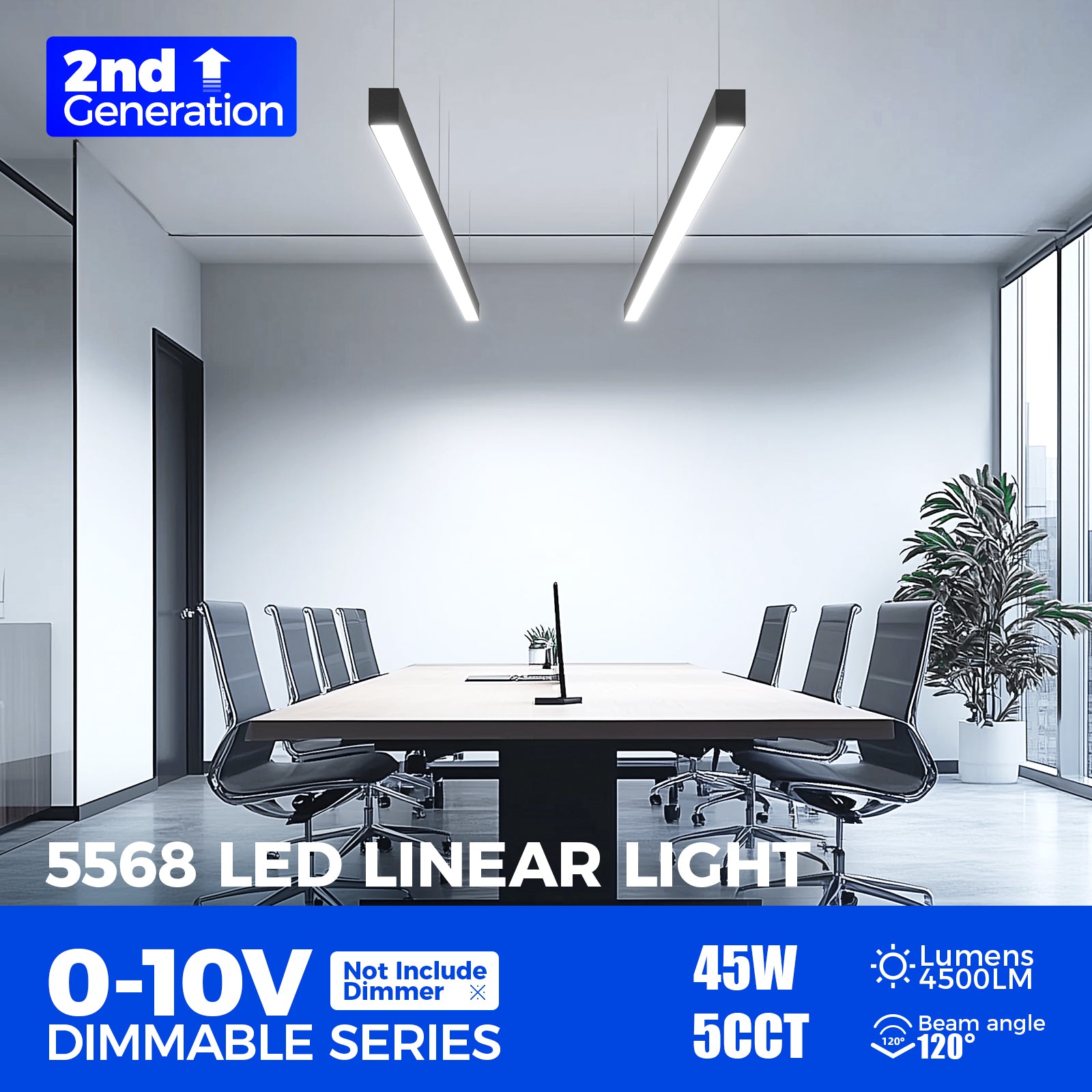 Barrina 5568-0-10V Series 2nd-Generation 45W LED Linear Lights 4FT 3000K - 6000K 4500LM | Seamless Connection & Dimmer Not Included