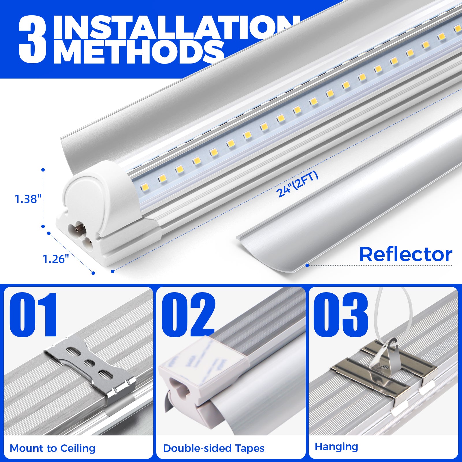 T8 LED Grow Light,2FT,24W,Full Spectrum,Linkable,Reflector Design,QF24