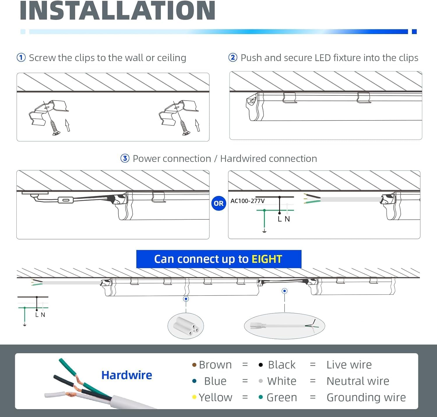 Barrina T5 10W LED Shop Lights 2FT 6500K 1100LM | Linkable & Corded Electric Switch | AAF10