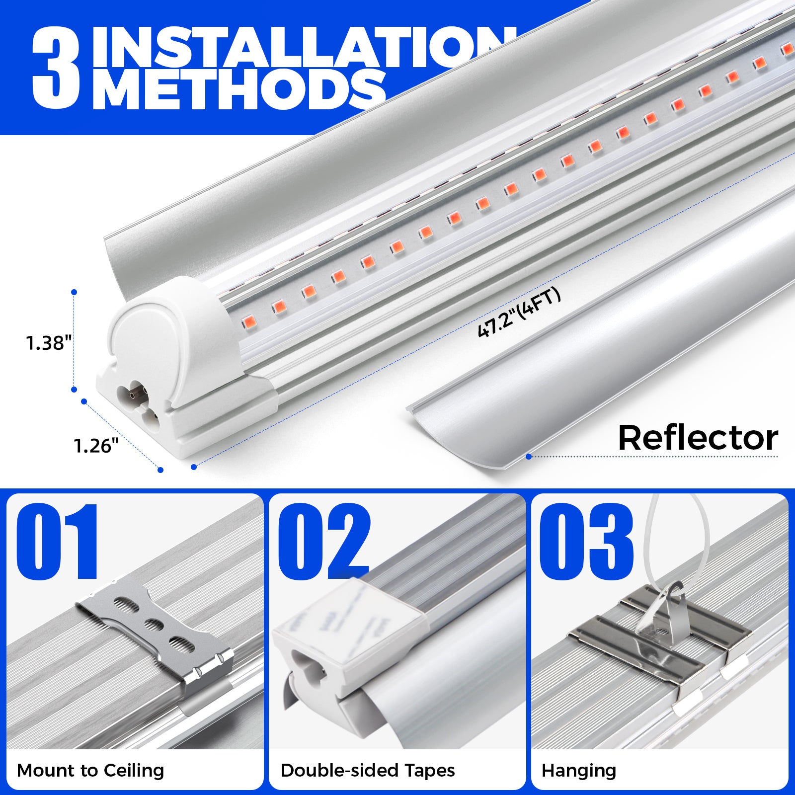 Barrina T8 42W LED Grow Light 4FT Pink Light | Reflectors & Linkable | QL42