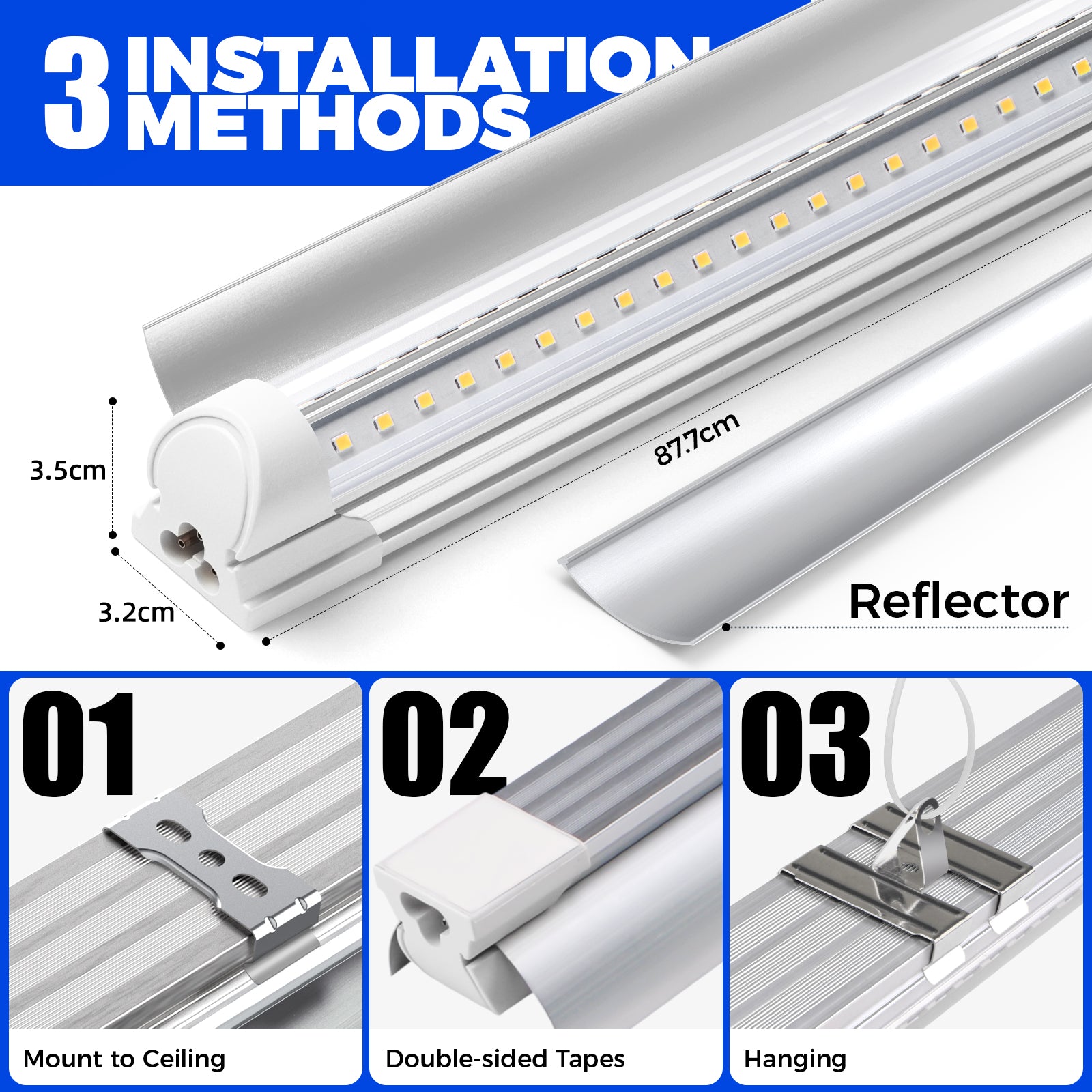 Barrina T8 30W LED Grow Lights 3FT 5000K | Reflectors & Linkable | QI30