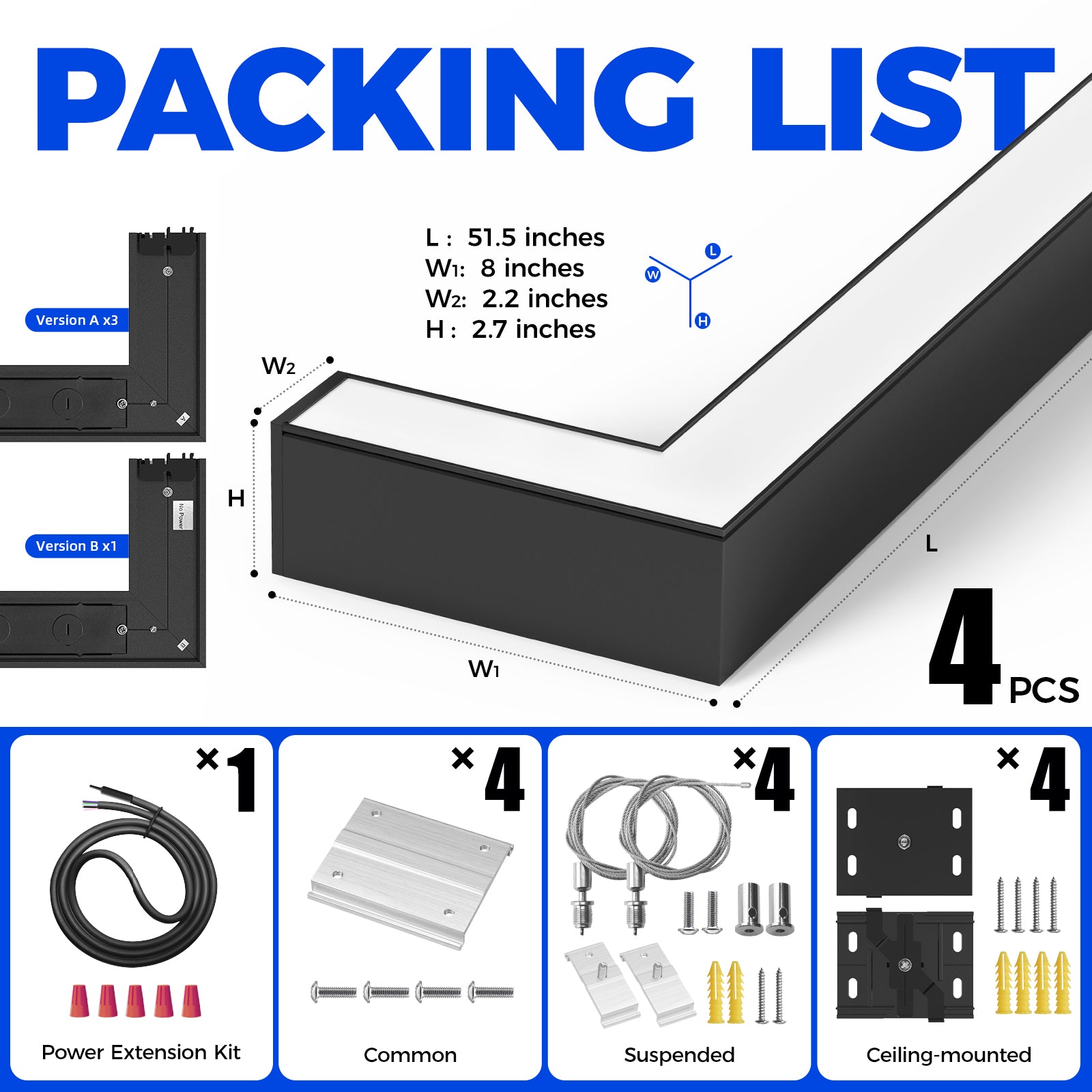 Barrina 5568 Remote Series 2nd-Generation 216W Square Set LED Linear Lights 5FT * 5FT 3000K - 6000K 21600LM | Seamless Connection & Color Changing