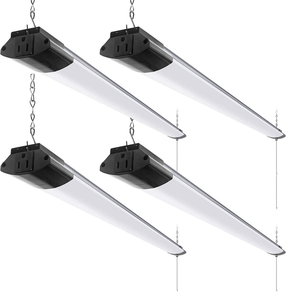 Barrina 4FT Linkable LED Shop Light for Garage, 84W,10000LM, 5000K Linkable Light Fixture for Workshop, Basement, Hanging or FlushMount, Heat Dissipation, with Pull Chain Switch, ETL,4 Pack