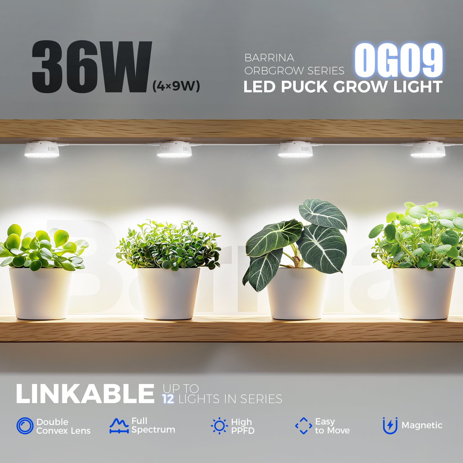 Barrina OG09 Orbgrow Series 9W Puck LED Grow Lights 5000K | Magnetic & Linkable