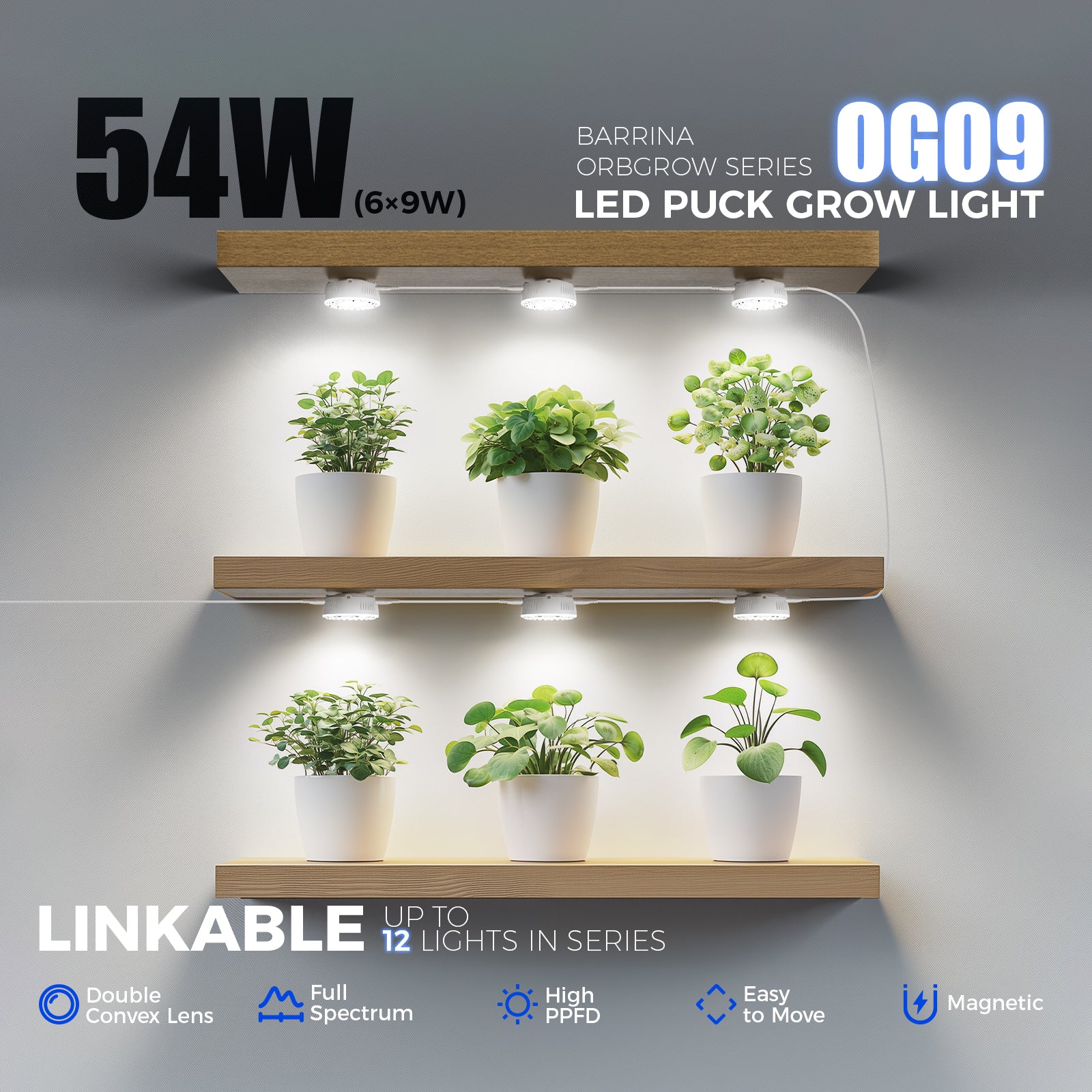 Barrina OG09 Orbgrow Series 9W Puck LED Grow Lights 5000K | Magnetic & Linkable