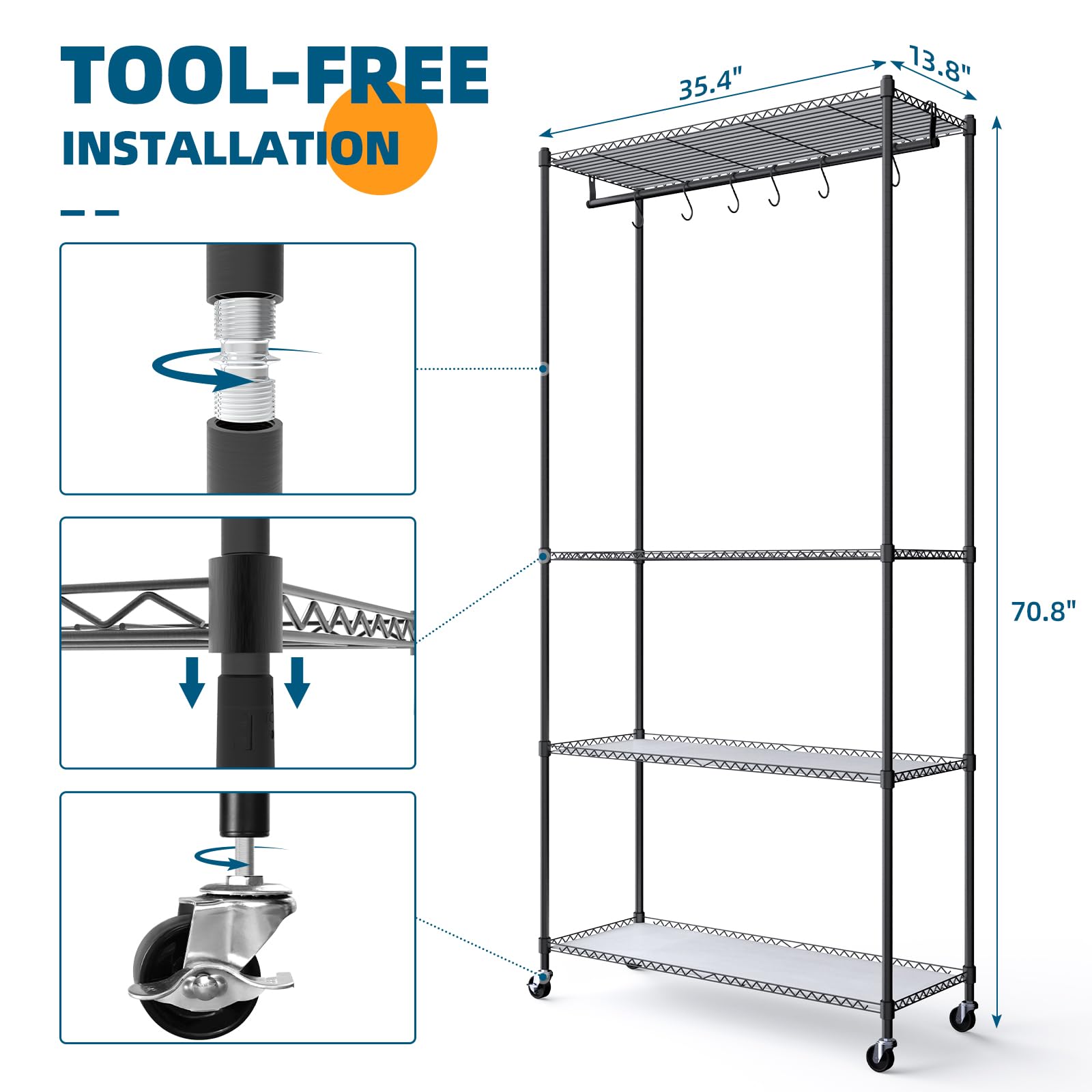 4 - Tier Plant Stand with 2020T LED Grow Lights,35.4"x13.8"x70.9",36W,5000K,3 lights,CJ36ICR - Barrina led