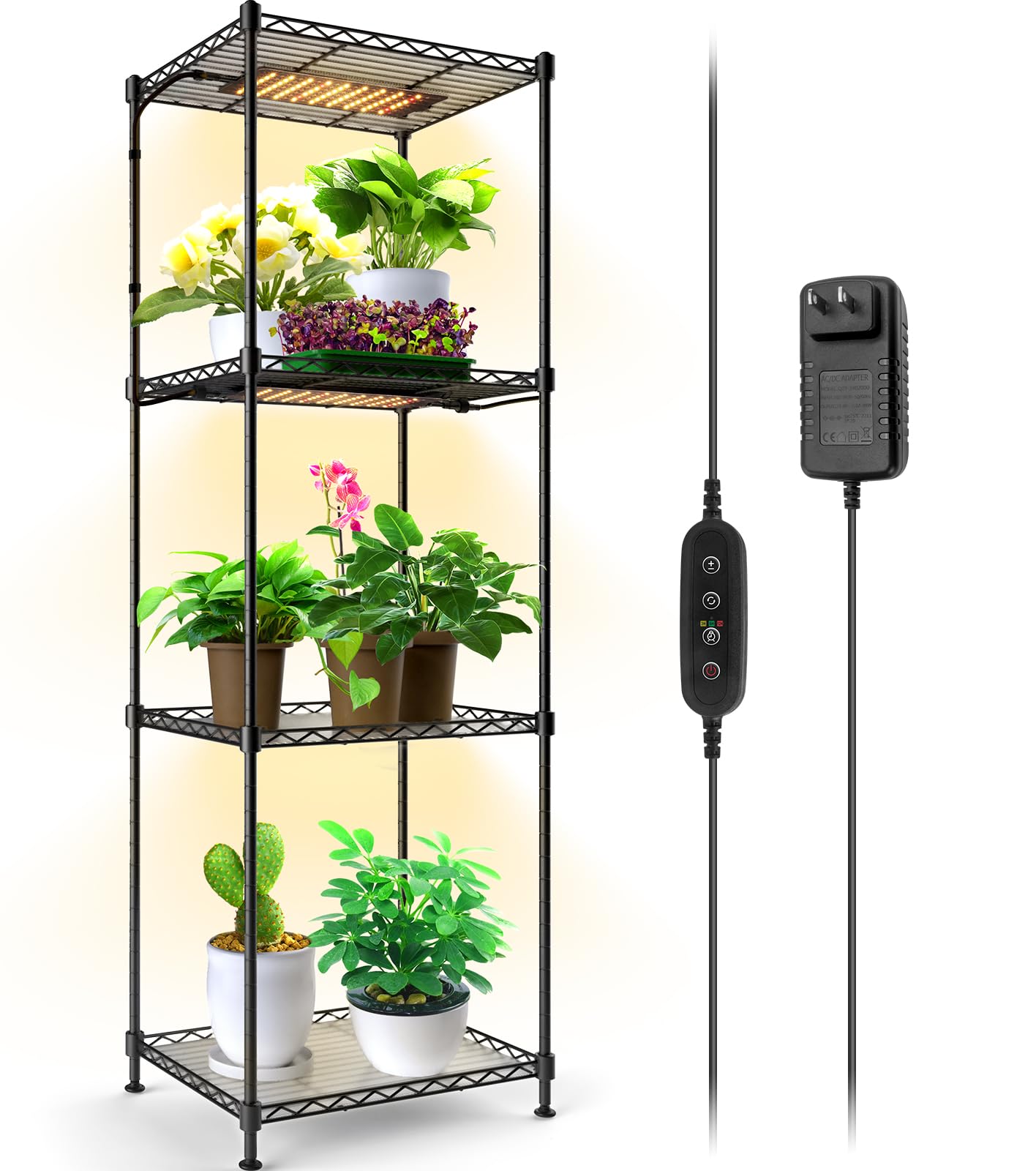 4 - Tier Plant Stand with LED Grow Lights,15.7" L x 11.8" W x 47.2" H,10W,Full Spectrum,3 lights,CJ10DCL - Barrina led
