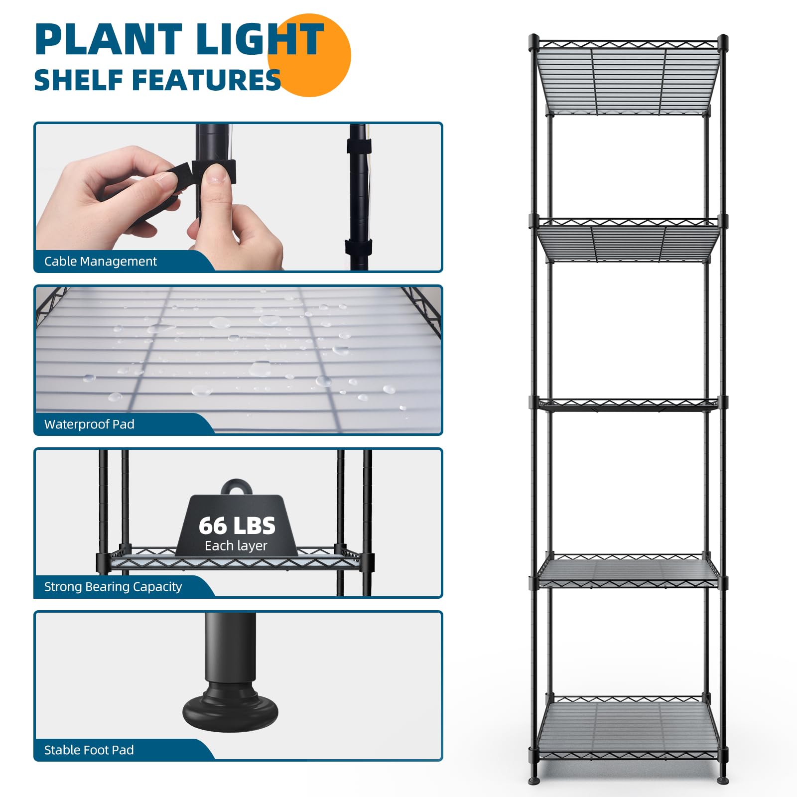 5 - Tier Plant Stand with LED Grow Lights,15.7" L x 11.8" W x 59.1" H,10W,Full Spectrum,4 lights,CJ10DCO - Barrina led