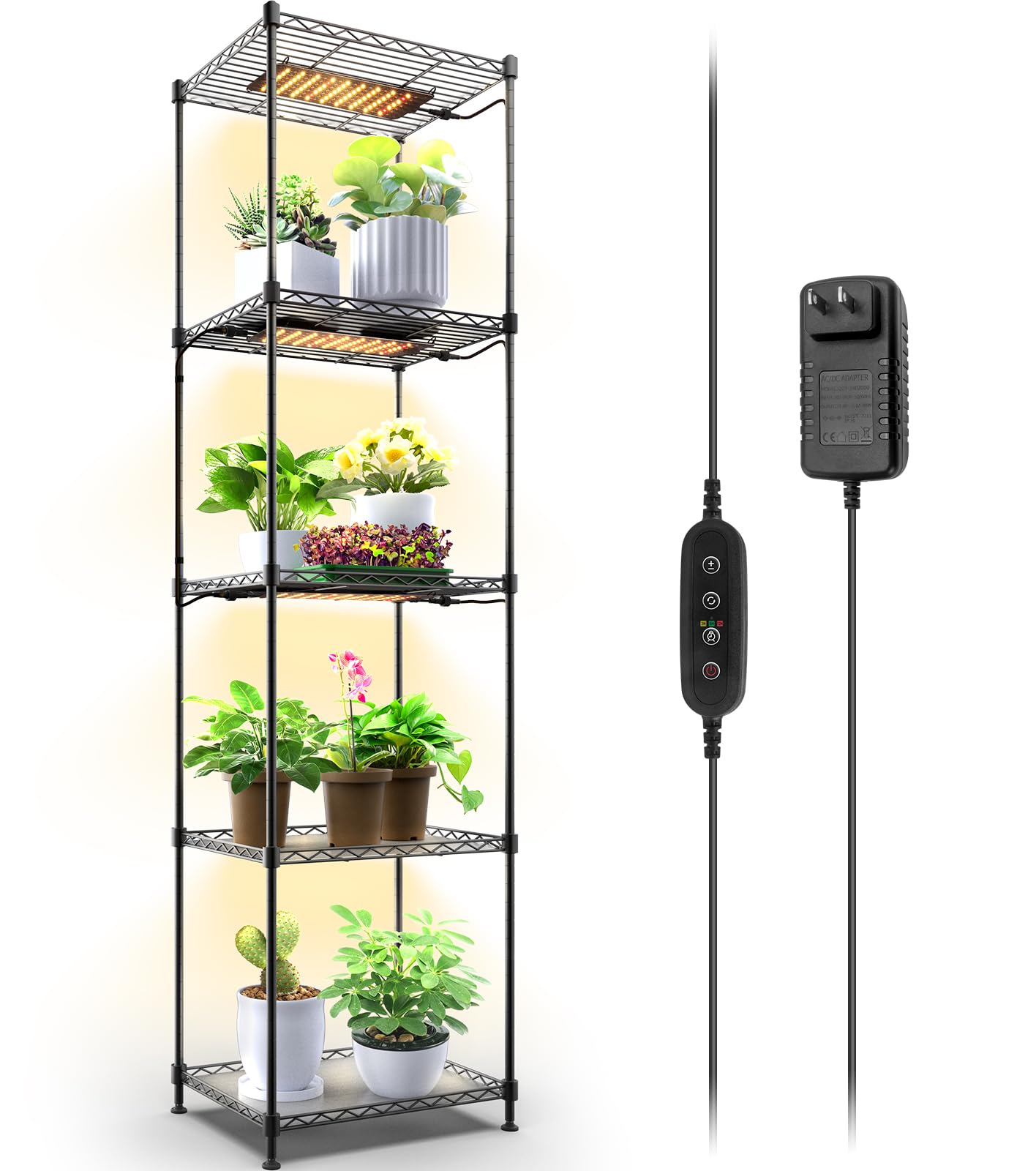 5 - Tier Plant Stand with LED Grow Lights,15.7" L x 11.8" W x 59.1" H,10W,Full Spectrum,4 lights,CJ10DCO - Barrina led