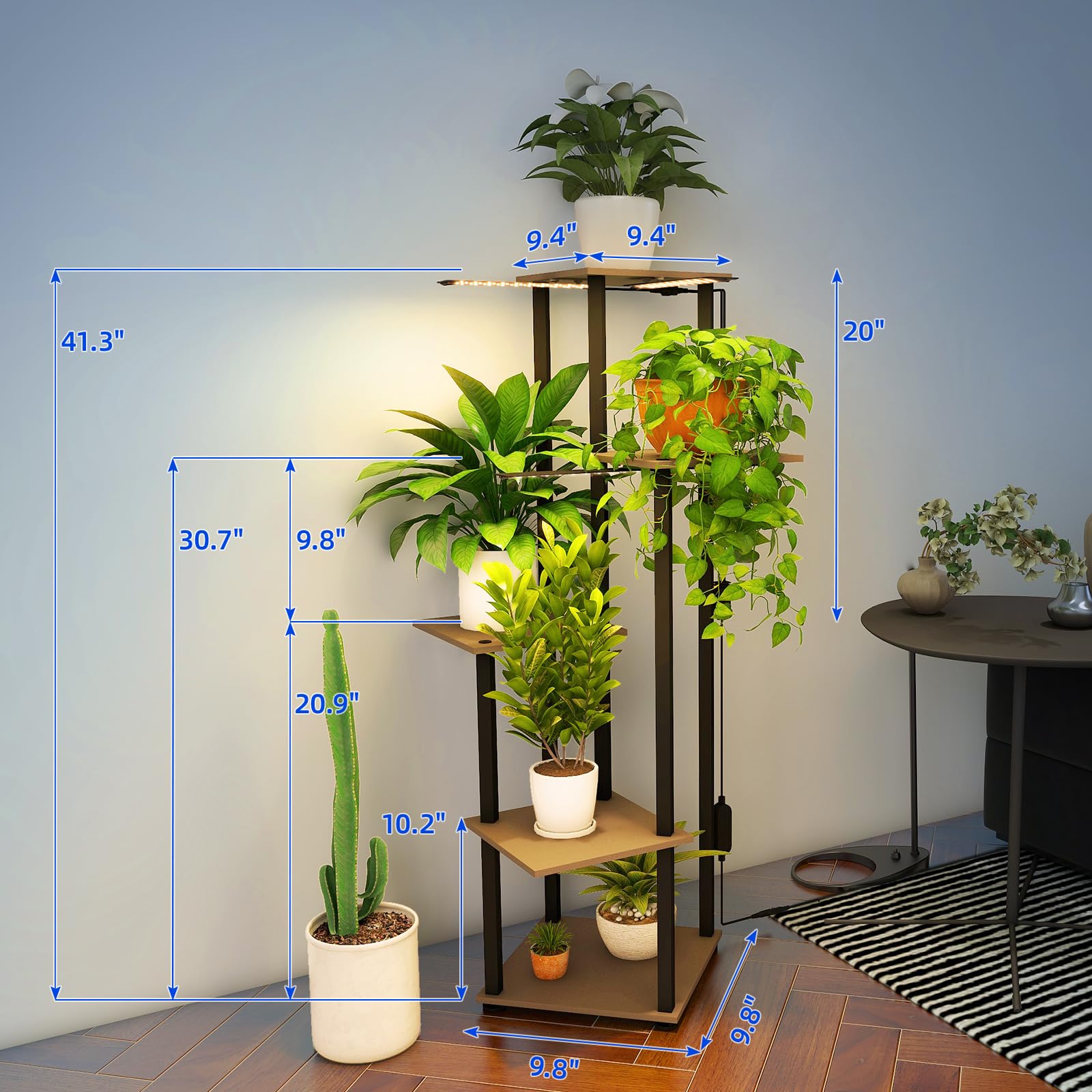 5 - Tier Plant Stand with LED Grow Lights,9.8"x9.8"x41.3",8W,Full Spectrum,3 lights,CJ08BBJ - Barrina led