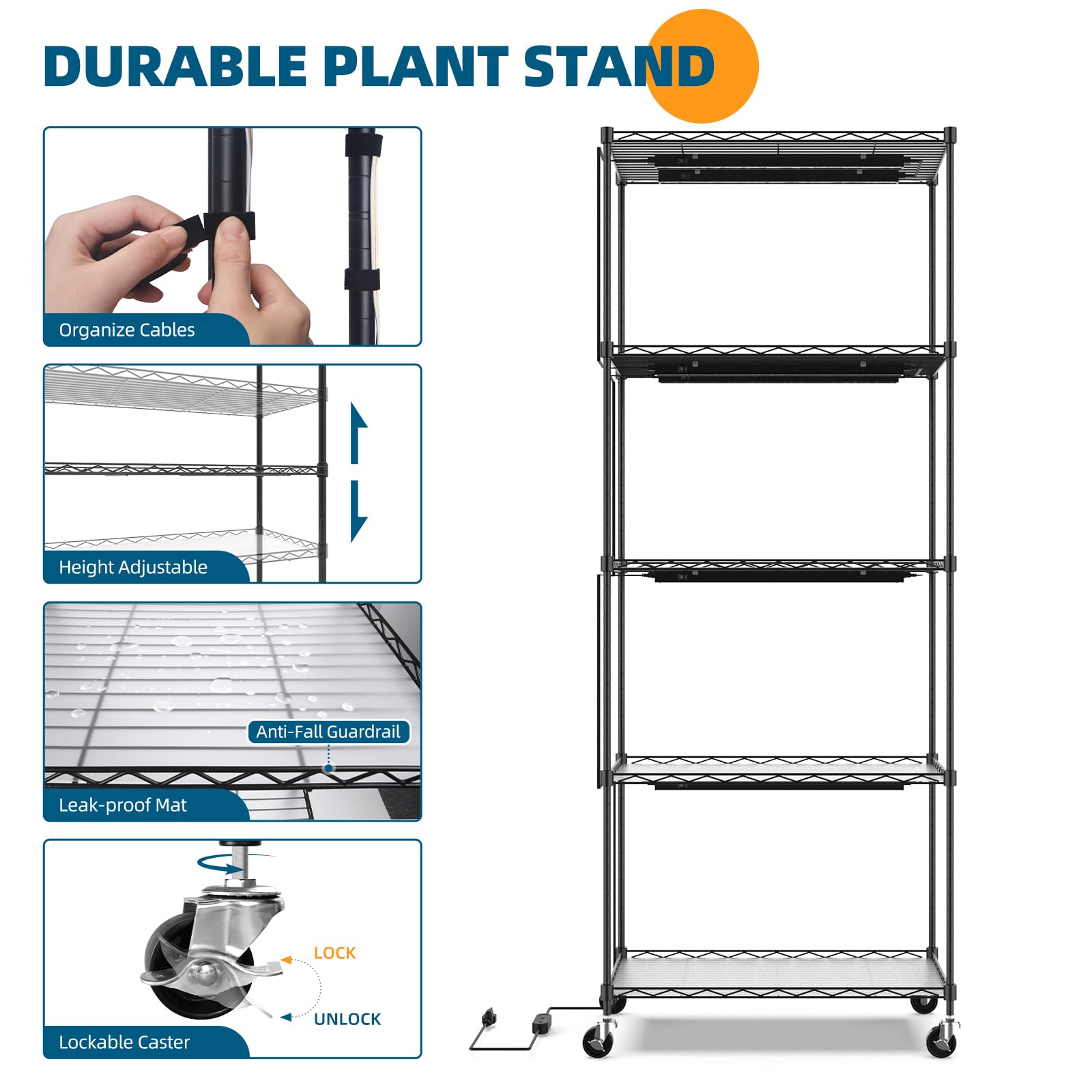 5 - Tier Plant Stand with T5 LED Grow Lights,23.6x13.8x59IN,8W,Yellow,8 lights,CJ08FCO - Barrina led