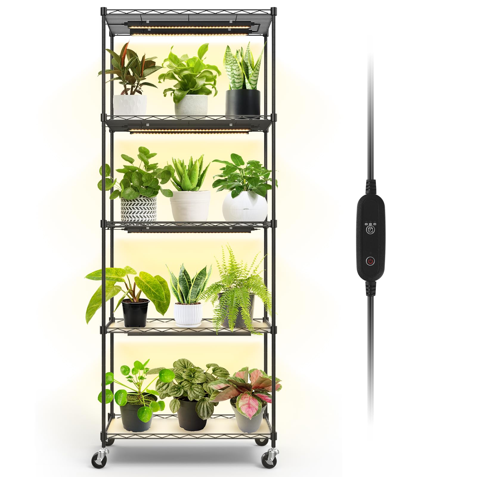 5 - Tier Plant Stand with T5 LED Grow Lights,23.6x13.8x59IN,8W,Yellow,8 lights,CJ08FCO - Barrina led