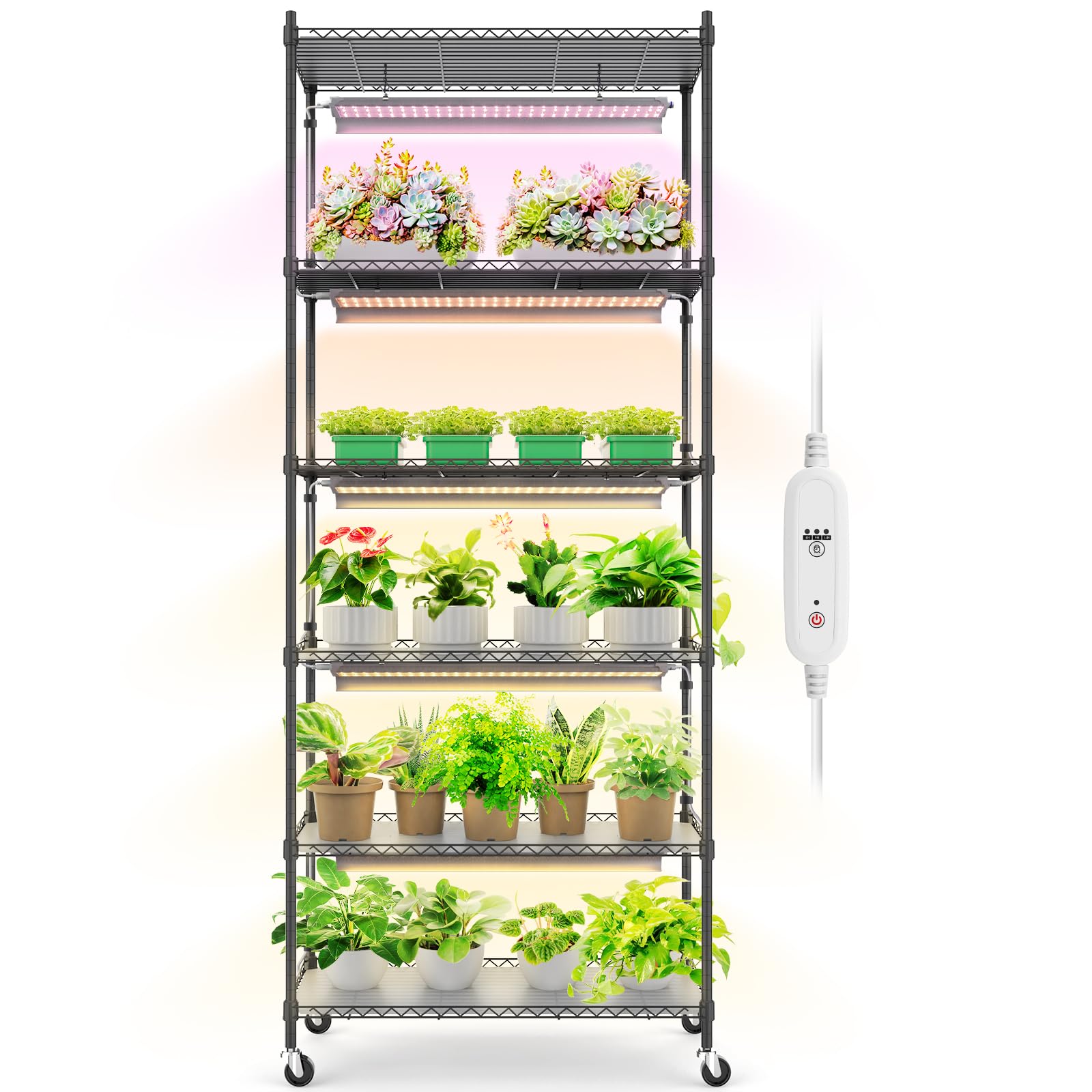 6 - Tier Plant Stand with 2020T LED Grow Lights,29.5x13.8x71IN,30W,Full Spectrum,5 lights,CJ30GCR - Barrina led