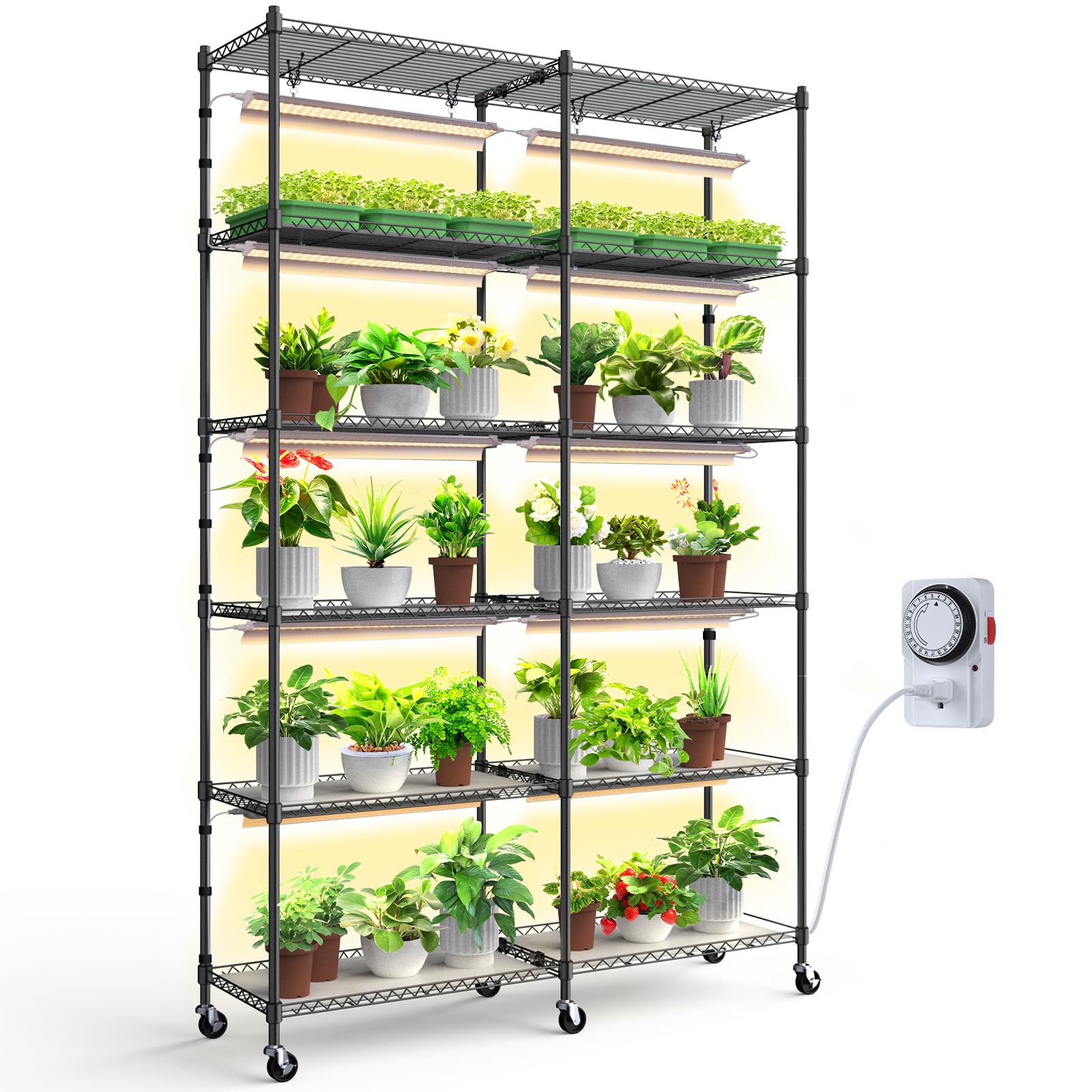 6 - Tier Plant Stand with 2020T LED Grow Lights,47x13.8x71IN,20W,10 lights,CJ20LCR - Barrina led