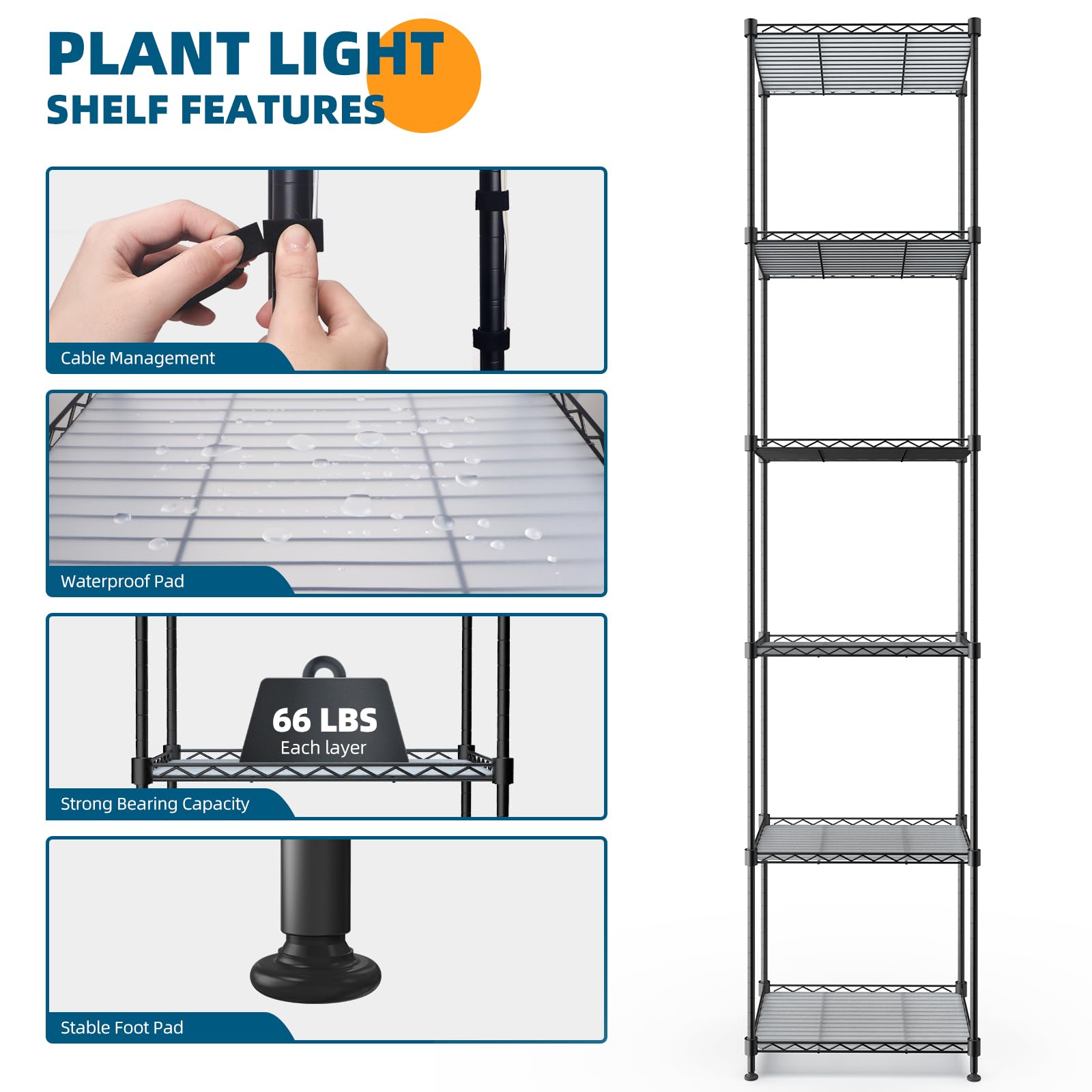 6 - Tier Plant Stand with LED Grow Lights,15.7"L x 11.8"W x 70.9"H,10W,Full Spectrum,5 lights,CJ10DCR - Barrina led