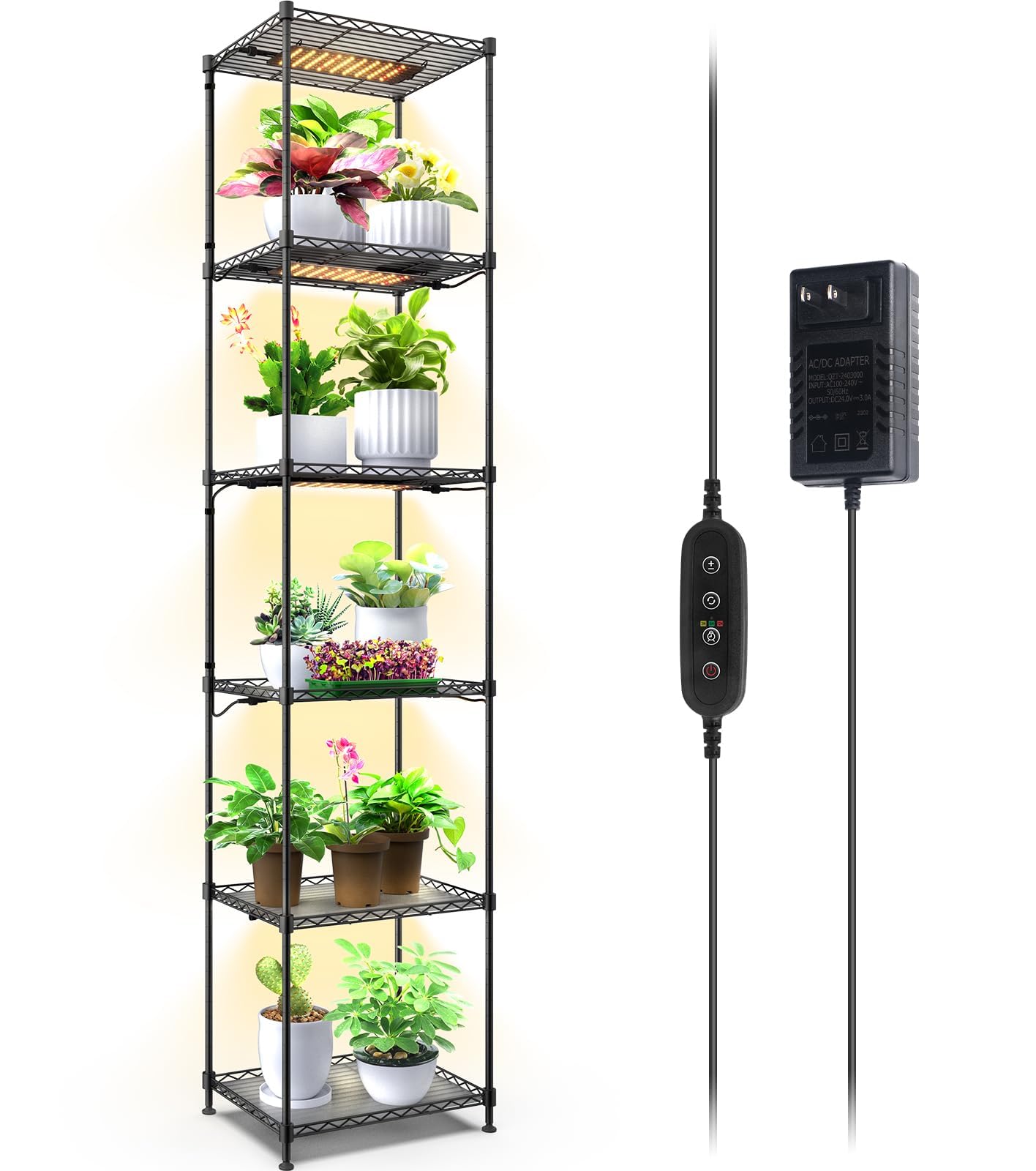 6 - Tier Plant Stand with LED Grow Lights,15.7"L x 11.8"W x 70.9"H,10W,Full Spectrum,5 lights,CJ10DCR - Barrina led