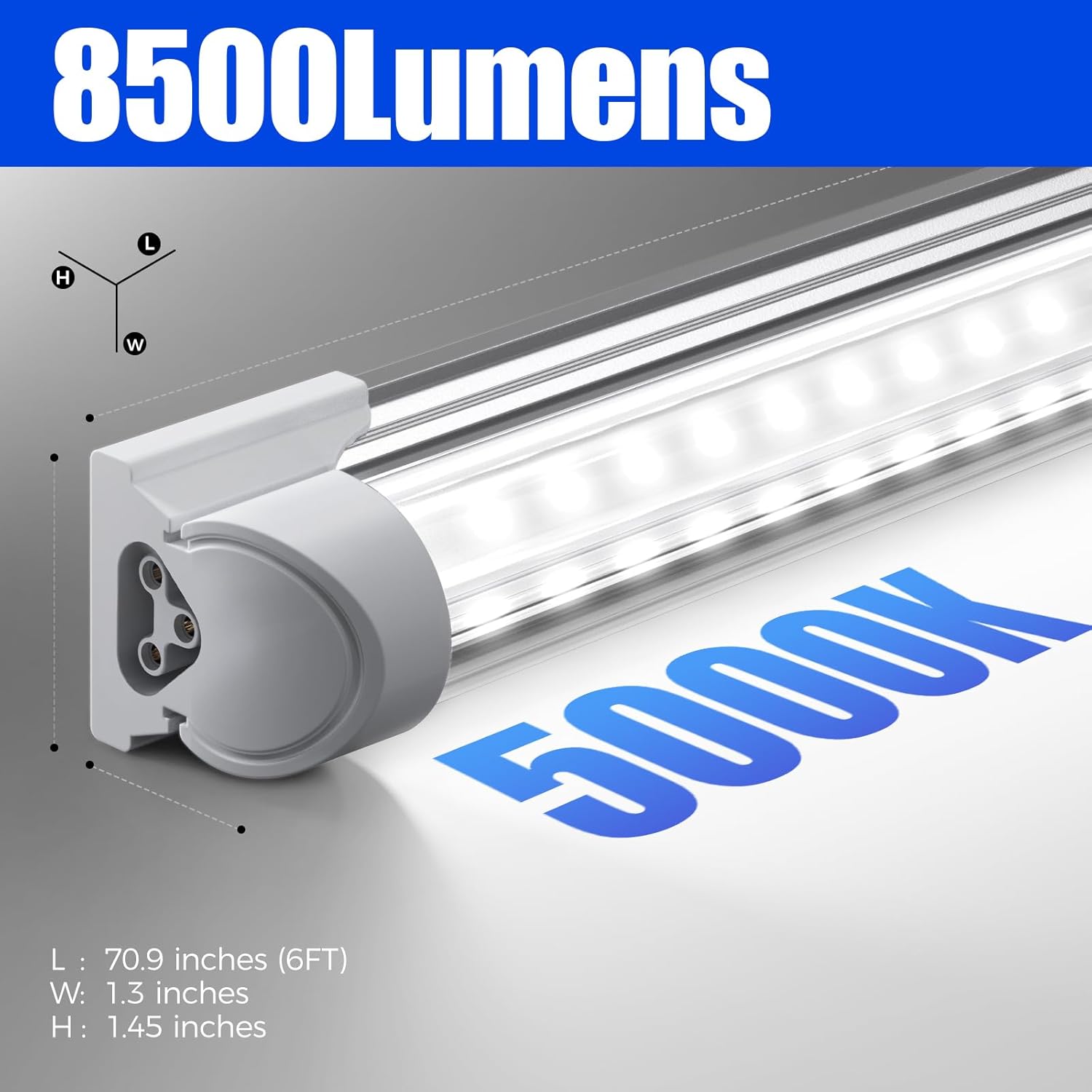 Barrina T8 60W LED Shop Light 6FT 5000K 8500LM | Clear Cover & V Shape Tube | BAR60