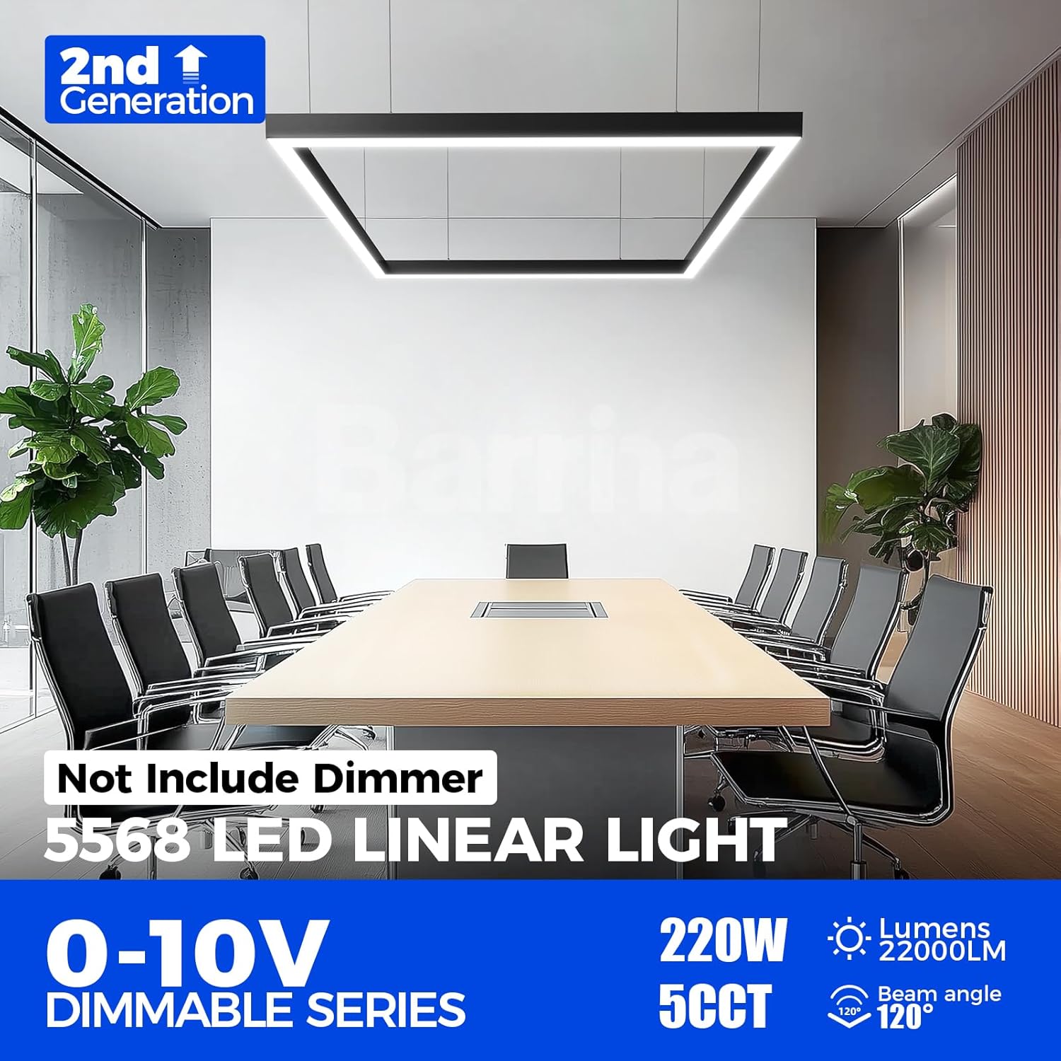 Barrina 5568-0-10V Series 2nd-Generation 226W Square Set LED Linear Lights 5FT * 5FT 3000K - 6000K 21600LM | Seamless Connection & Dimmer Not Included