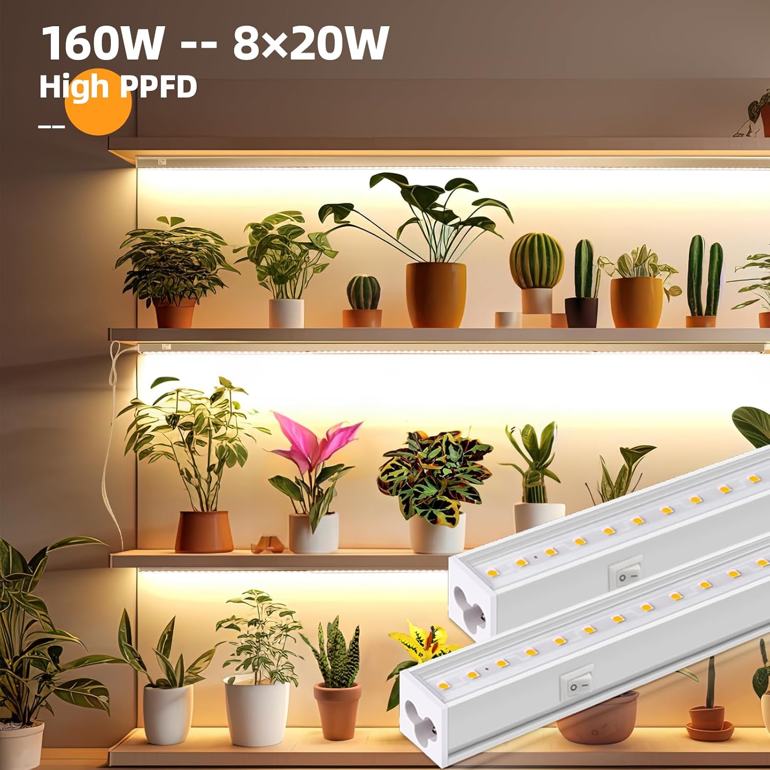 T5 LED Grow Light,4FT,20W,Full Spectrum,Linkable,8 Packs ML20