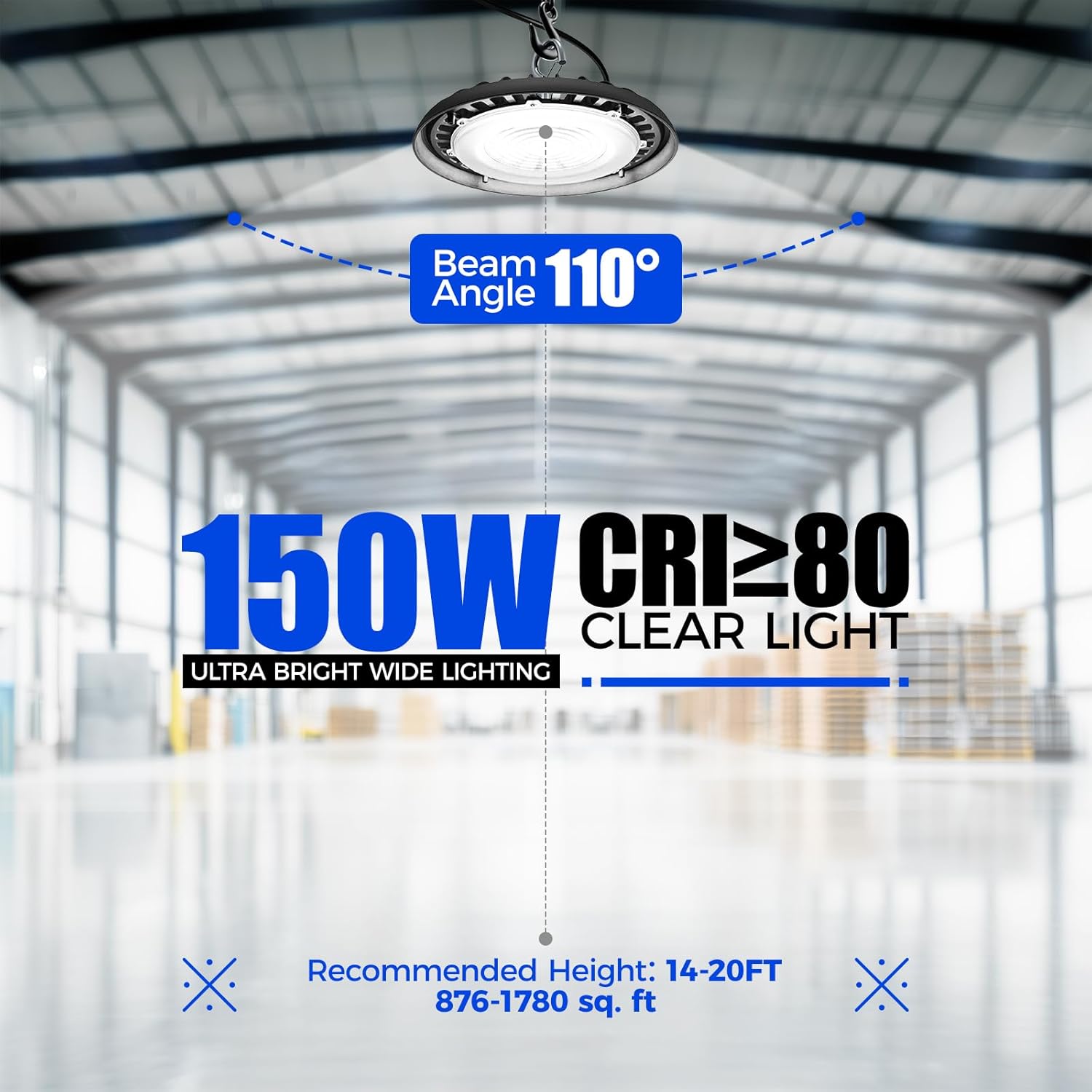 Barrina 150W UFO LED Shop Lights 5000K 21000LM | IP65 Waterproof & 110°Beam High Bay Light