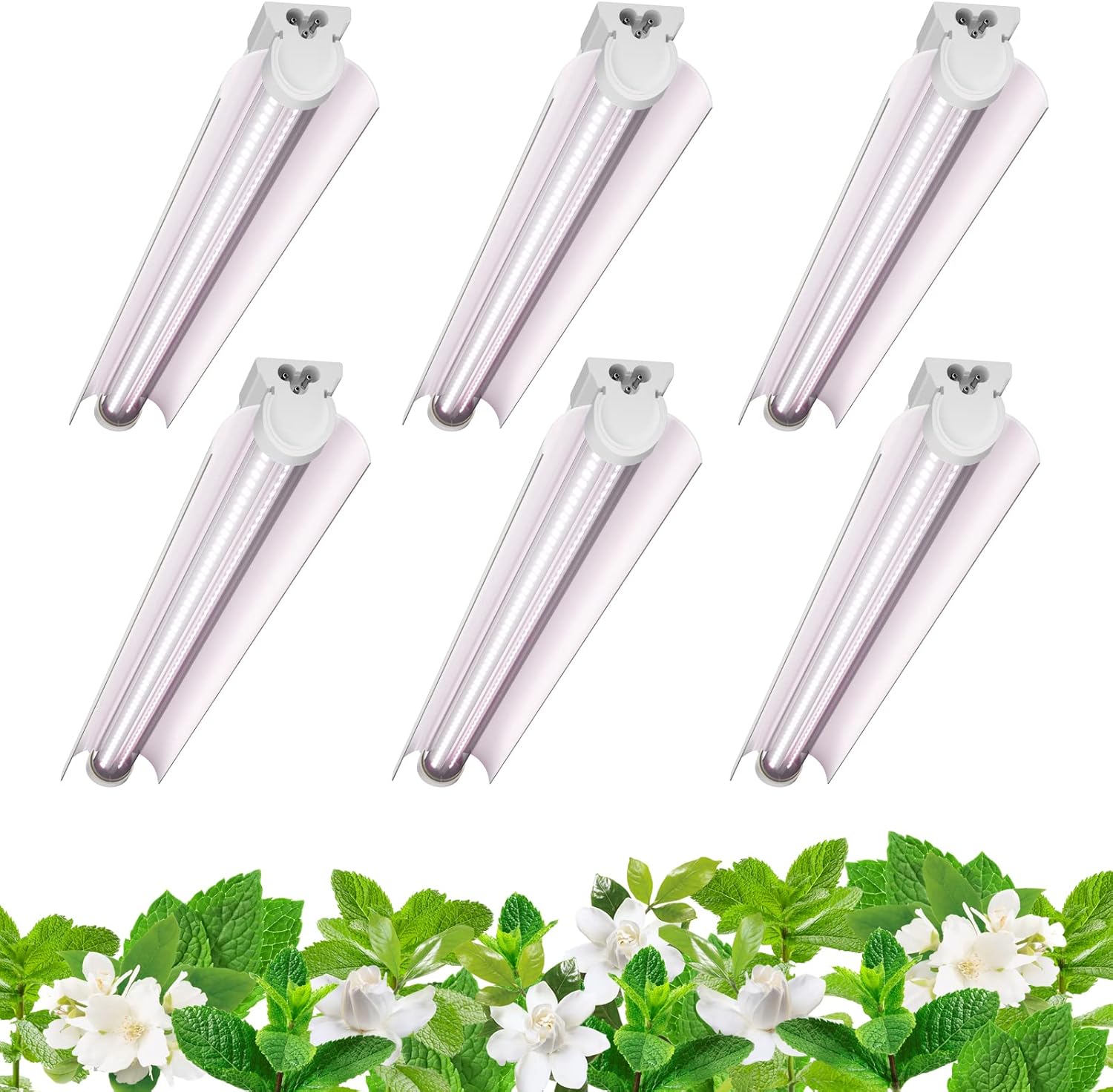 Barrina T8 30W LED Grow Light 3FT Pinkish White 6 Pack | Reflectors & Linkable | QI30