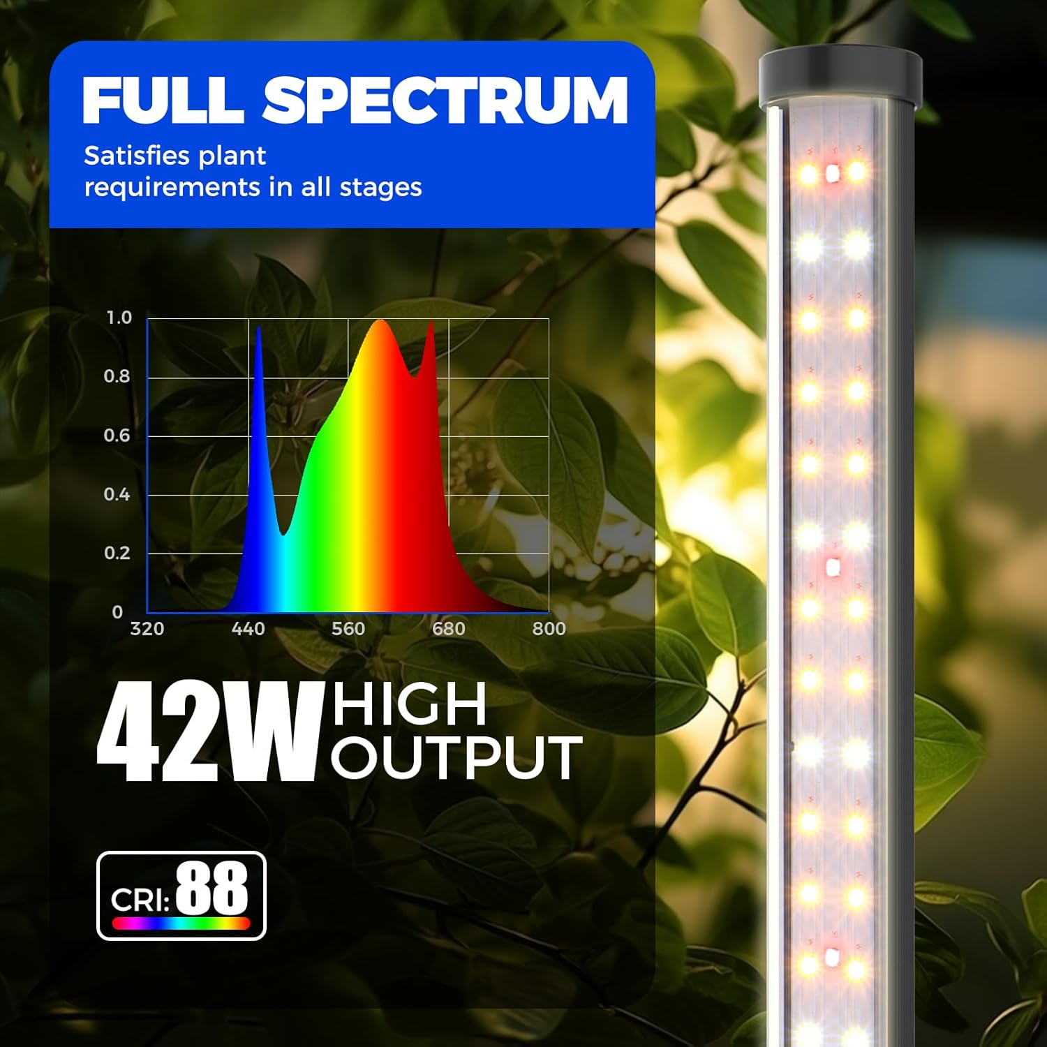 Barrina T10 42W LED Standing Grow Light 4FT 3000K+6500K+660nm | Full Spectrum & Vertical | T10M42