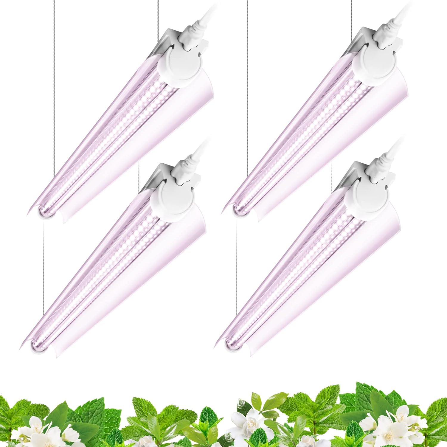 Barrina T8 24W LED Grow Light 2FT Pinkish White 4 Pack | Reflectors & Linkable | QF24