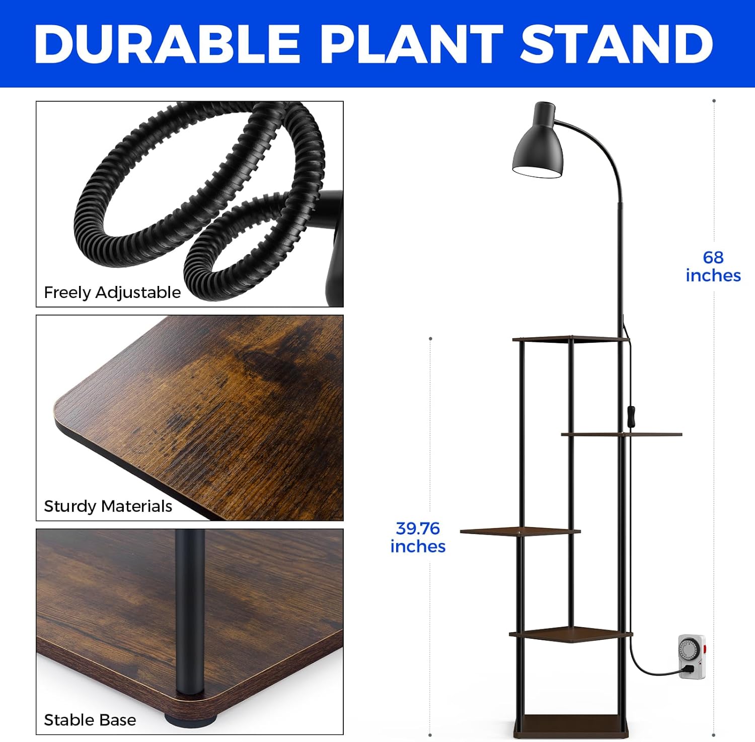 Barrina Plant Stand with 25W LED UFO Grow Light 5000K | Full Spectrum & 360° Adjustable | TQ25