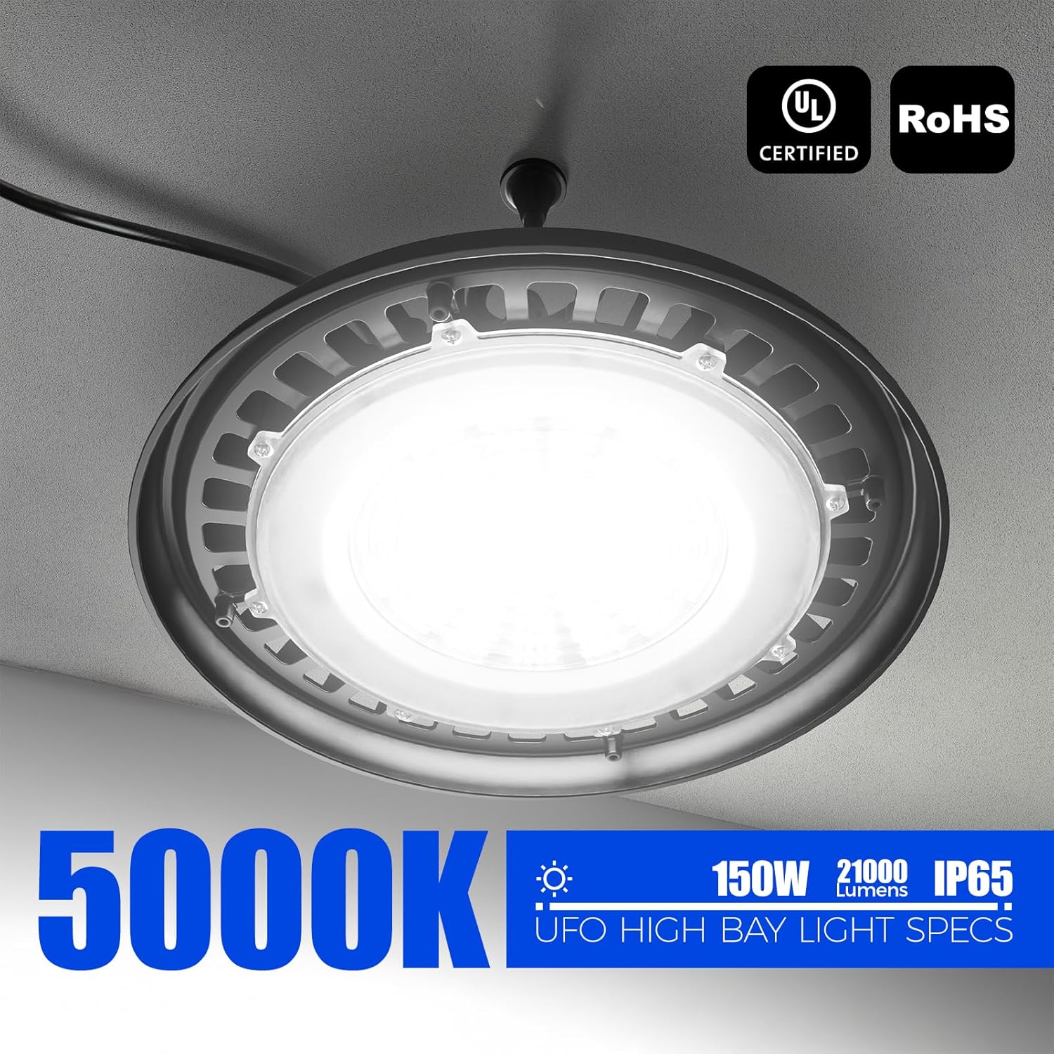 Barrina 150W UFO LED Shop Lights 5000K 21000LM | IP65 Waterproof & 110°Beam High Bay Light