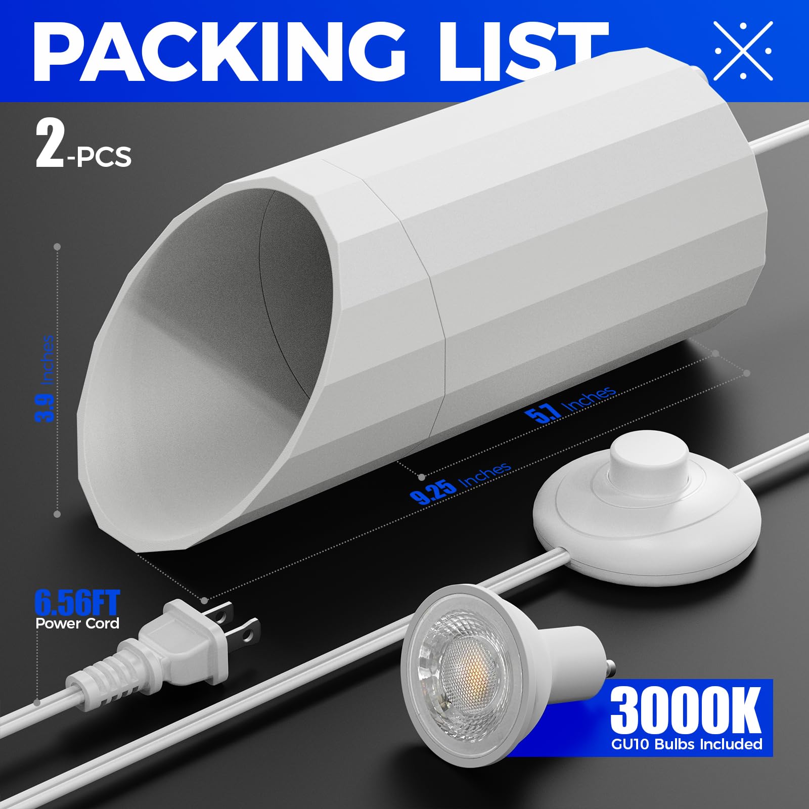 Uplighting Indoor Spotlight, 2 in 1 Detachable 3000K GU10 Bulb, UL Listed White,2 Packs