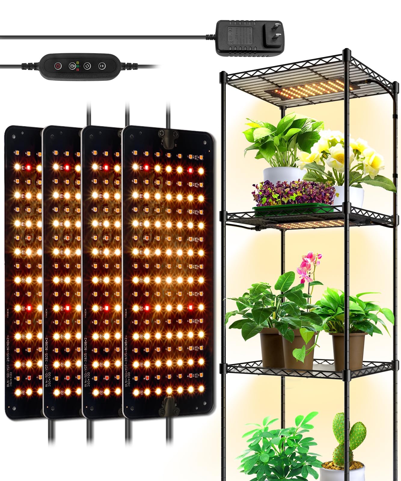 1FT Ultra-Thin LED Grow Light,10W,with 3 Spectrum Modes and Timer,4 Packs,DC10(H)