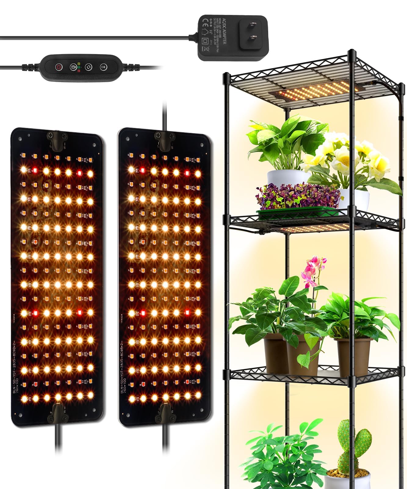 1FT Ultra-Thin LED Grow Light,10W,with 3 Spectrum Modes and Timer,2 Packs,DC10(H)