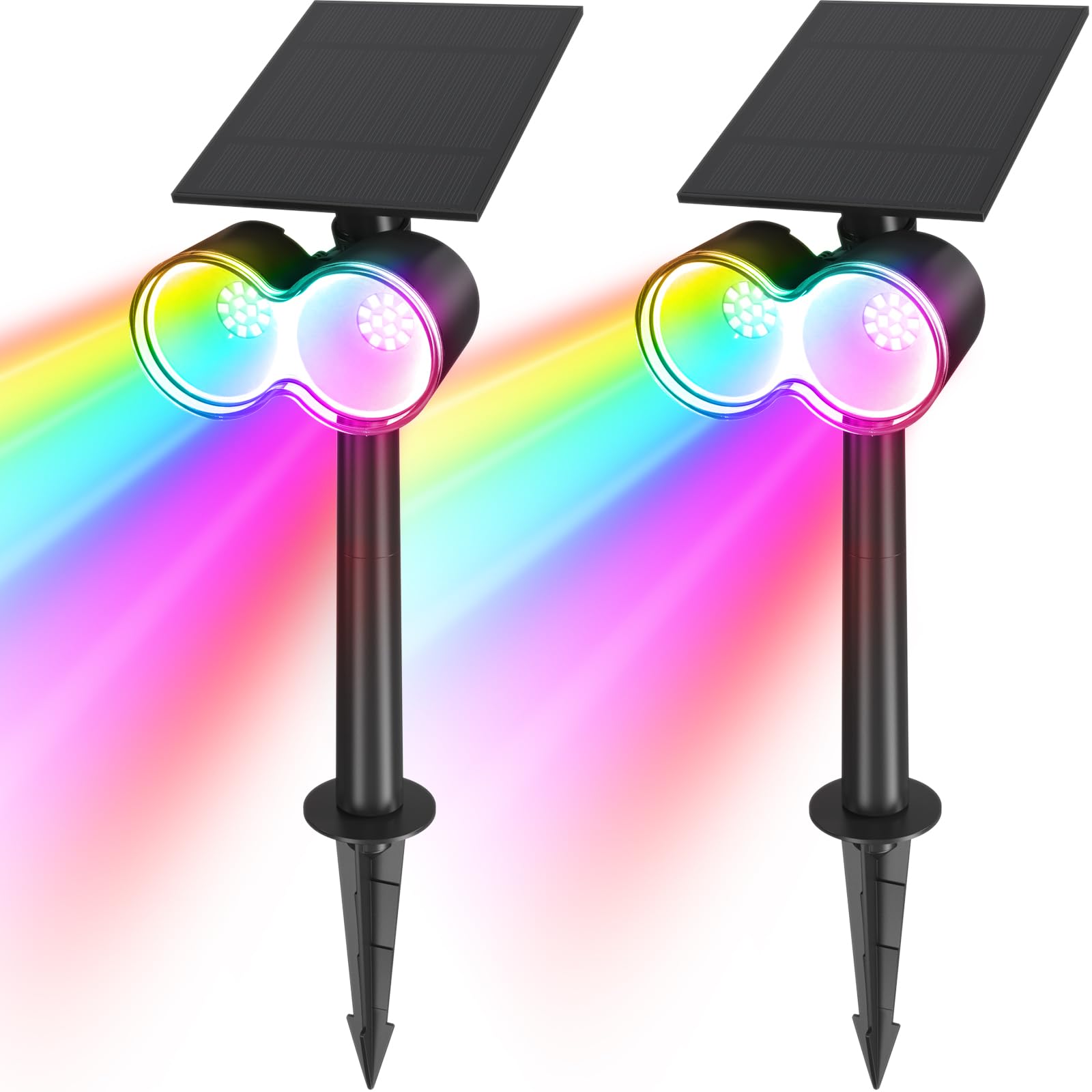 Solar Spot Lights,RGB 8 Colorful Modes,360°Horizontal Adjustable,Auto ON/OFF,2 Packs,WX RGB 2