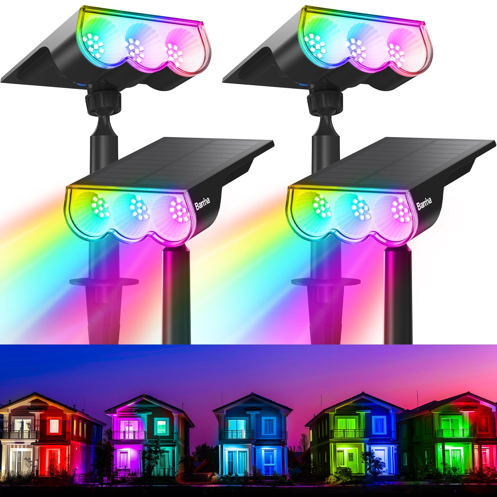 Solar Spot Lights,WRGB,9 Colorful Modes,Auto ON/OFF,36 LEDs,4 Packs,TNX WRGB 4