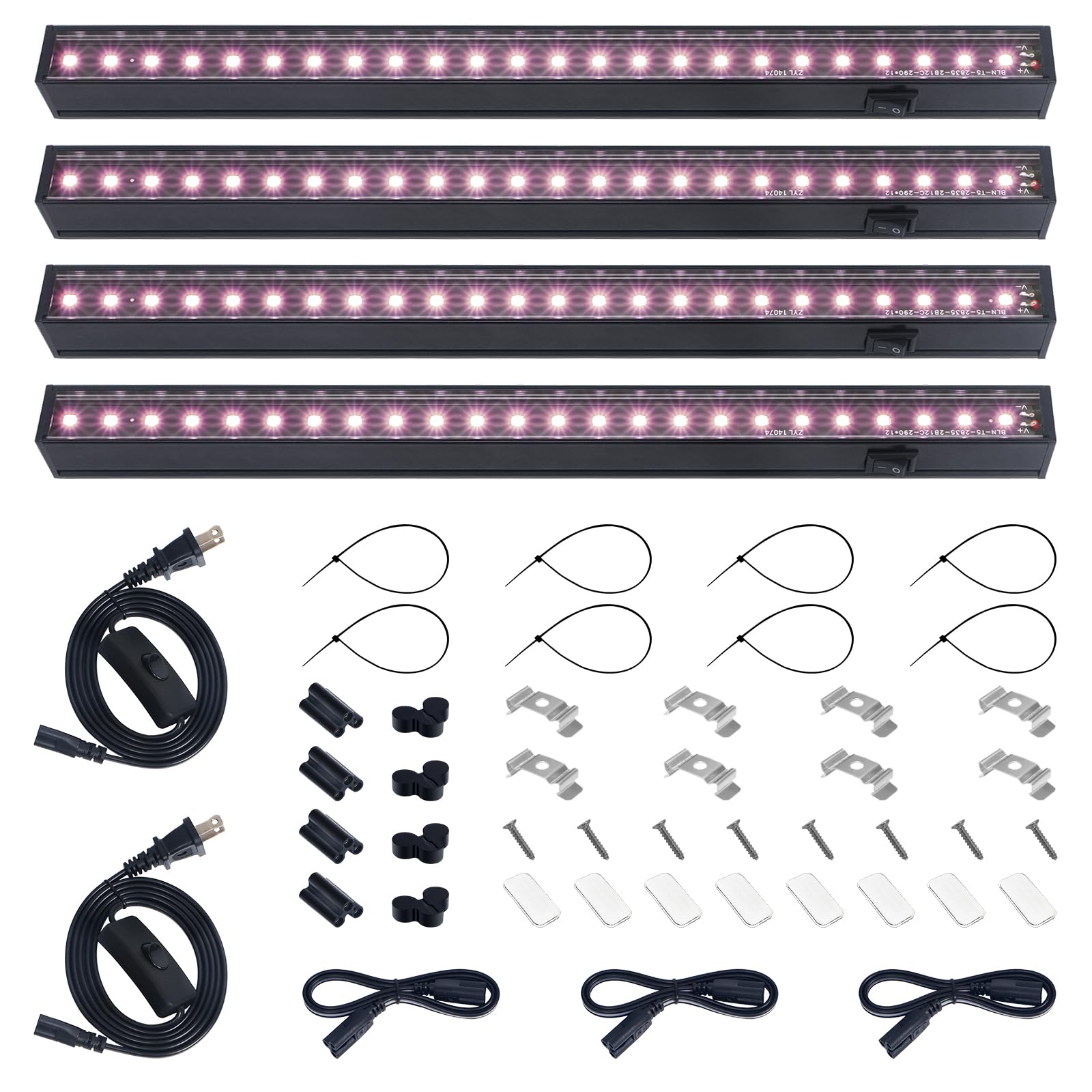 T5 Black LED Grow Light,1FT,5W,Pinkish White,Linkable and Magnetic,4 Packs,NC05(FB)