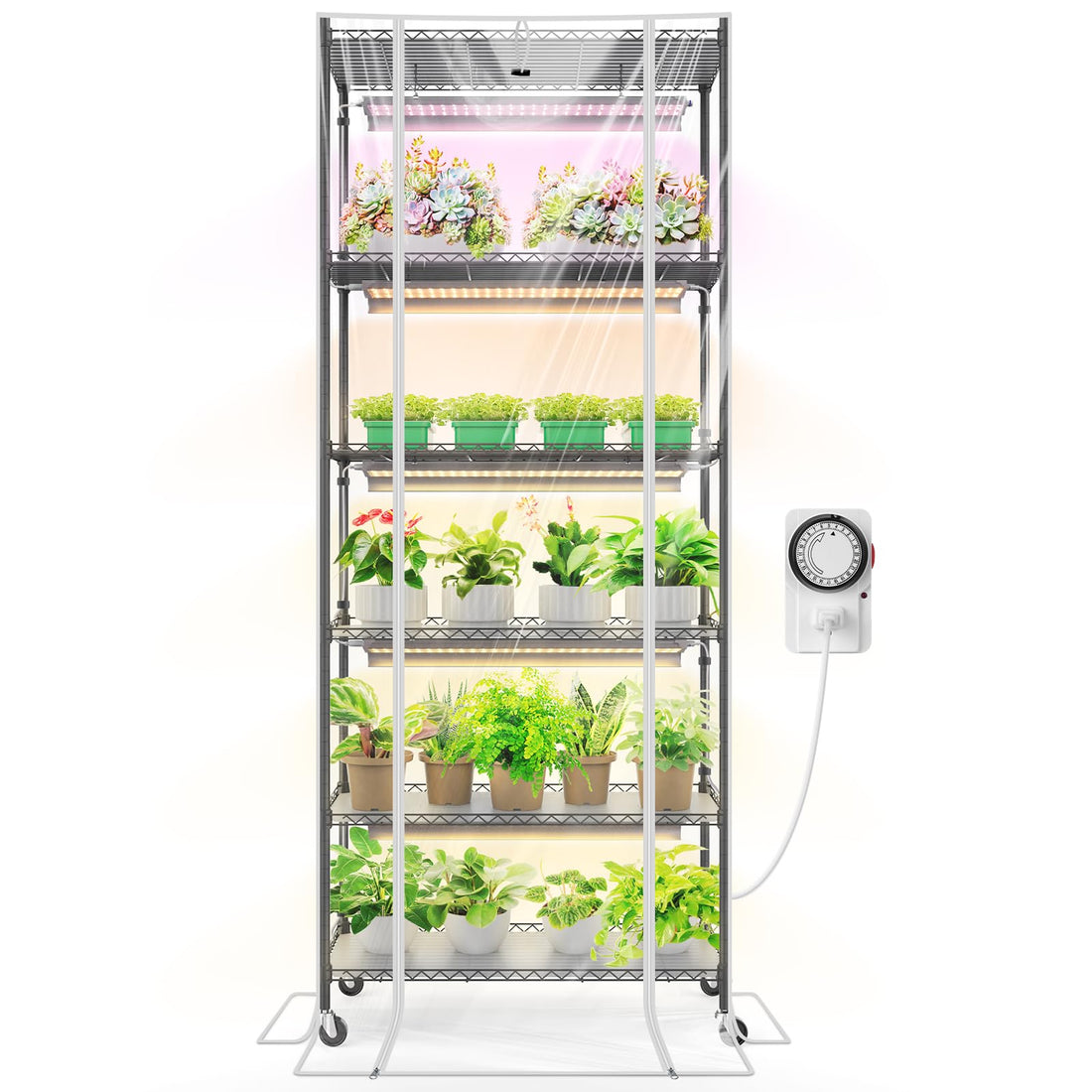 Barrina 6-Tier Plant Stand with 5-Pack T5 30W LED Grow Lights 2FT 3-Sp
