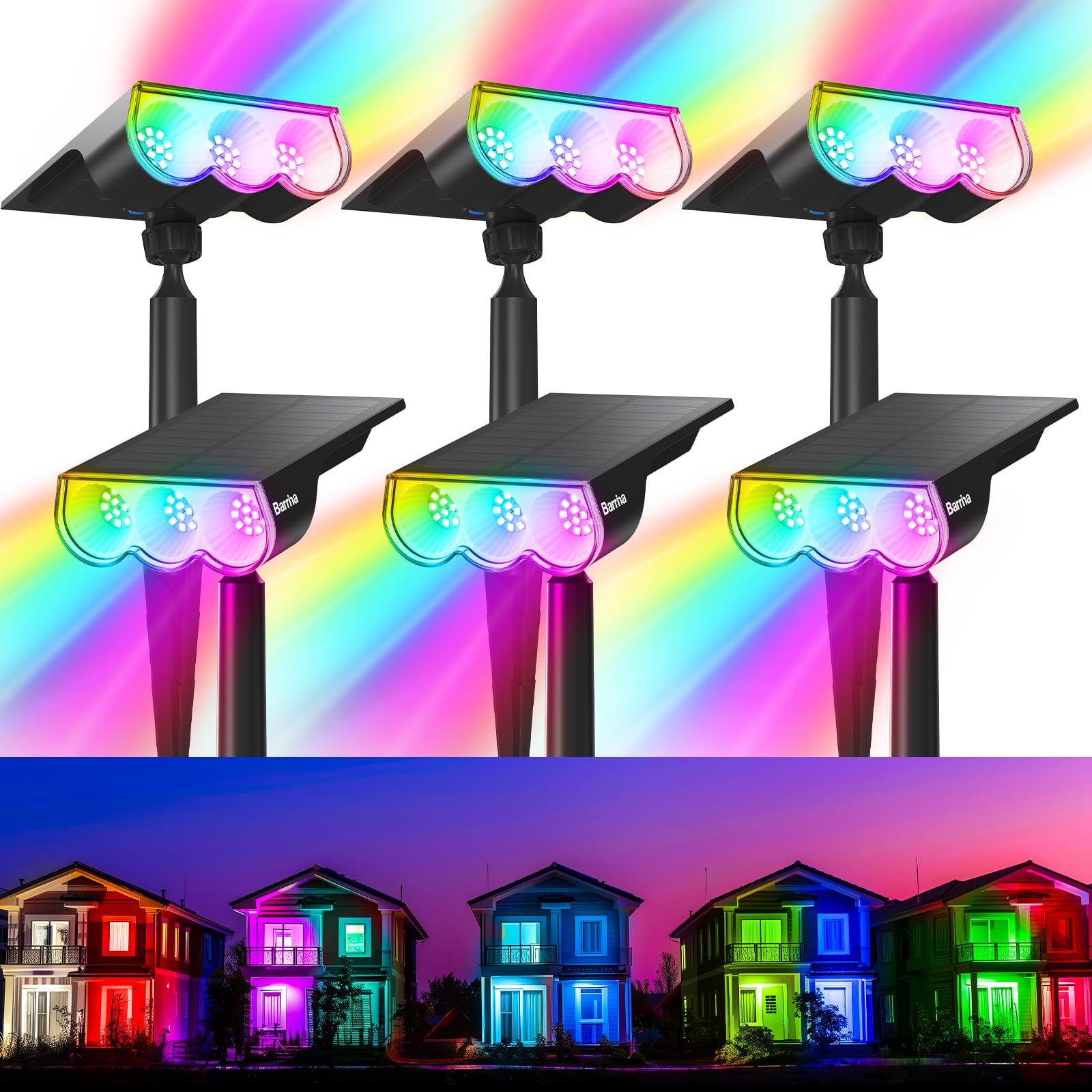 Solar Spot Lights,WRGB,9 Colorful Modes,Auto ON/OFF,36 LEDs,4 Packs,TNX WRGB 6