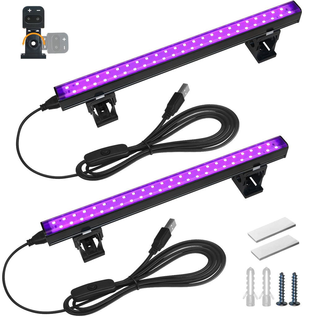Barrina Blacklight Strip Lights, 10W 1ft USB Adjustable Halloween Decorations, Portable UV Light Strip for Bedroom