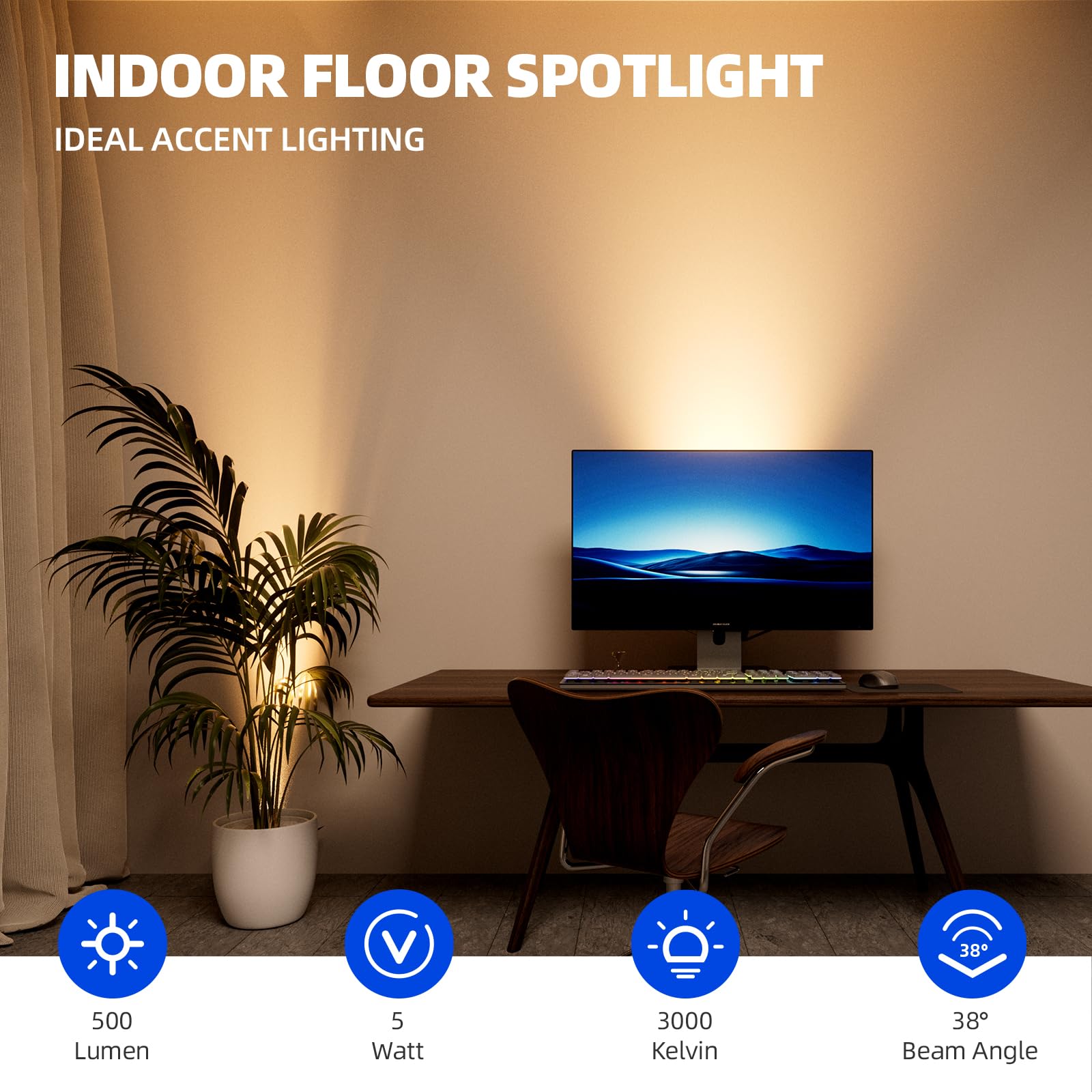 Uplighting Indoor Spotlight, 2 in 1 Detachable 3000K GU10 Bulb, UL Listed Foot Switch,2 Packs