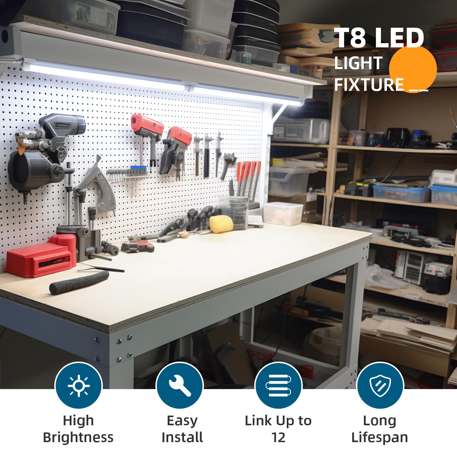 T8 LED Shop Light,2FT,20W,6500K,2 Packs,BA20F(6)