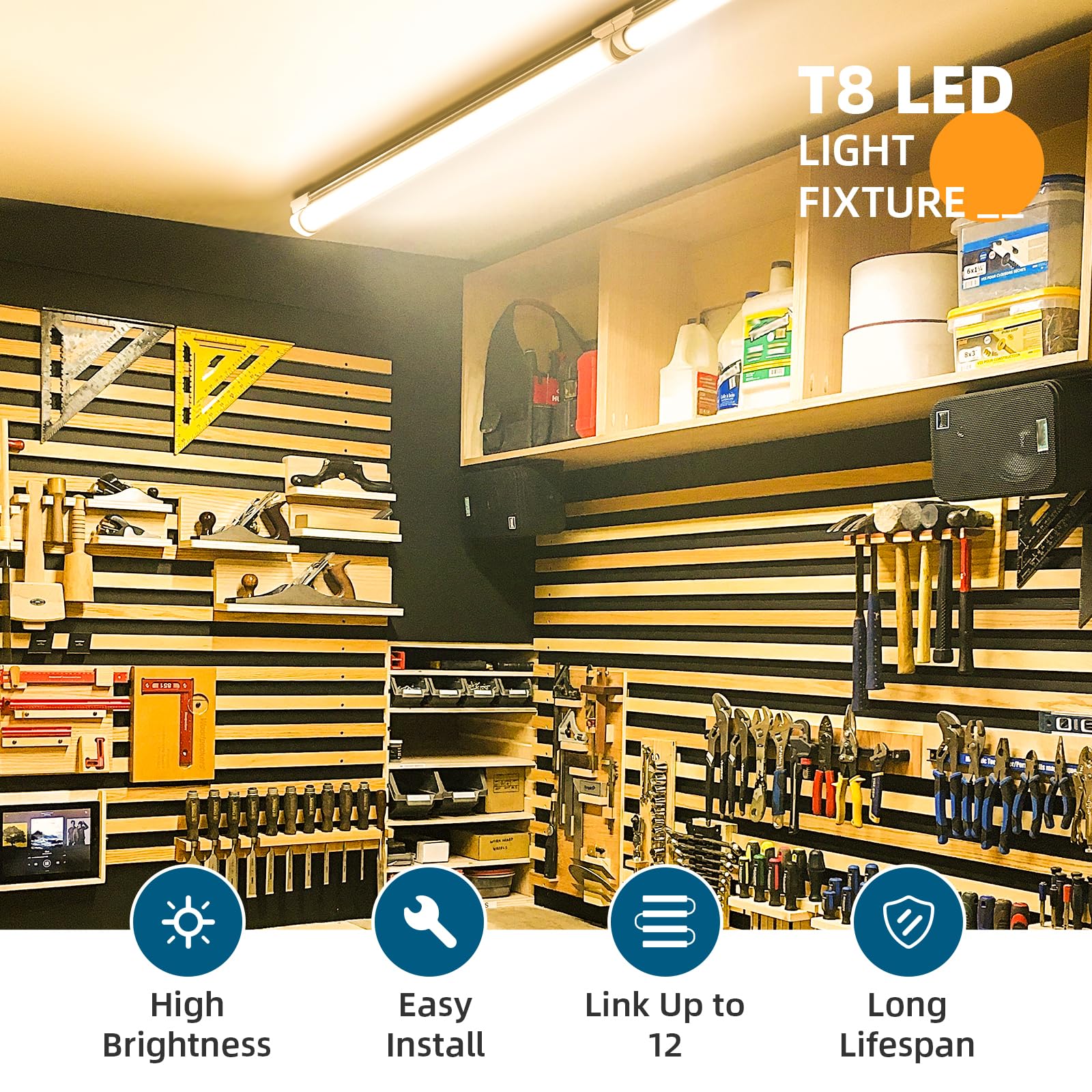 T8 LED Shop Light,2FT,20W,2500LM,3000K,2 Packs,BAF20(3)