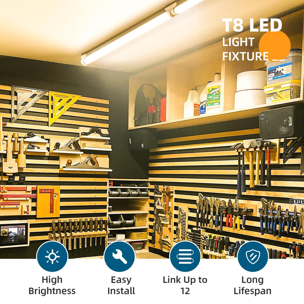 Barrina LED Shop Light 2FT, 20W 2500LM 3000K, Clear Cover V Shape T8 LED Lighting, Workshop, ETL Listed, 2 Pack
