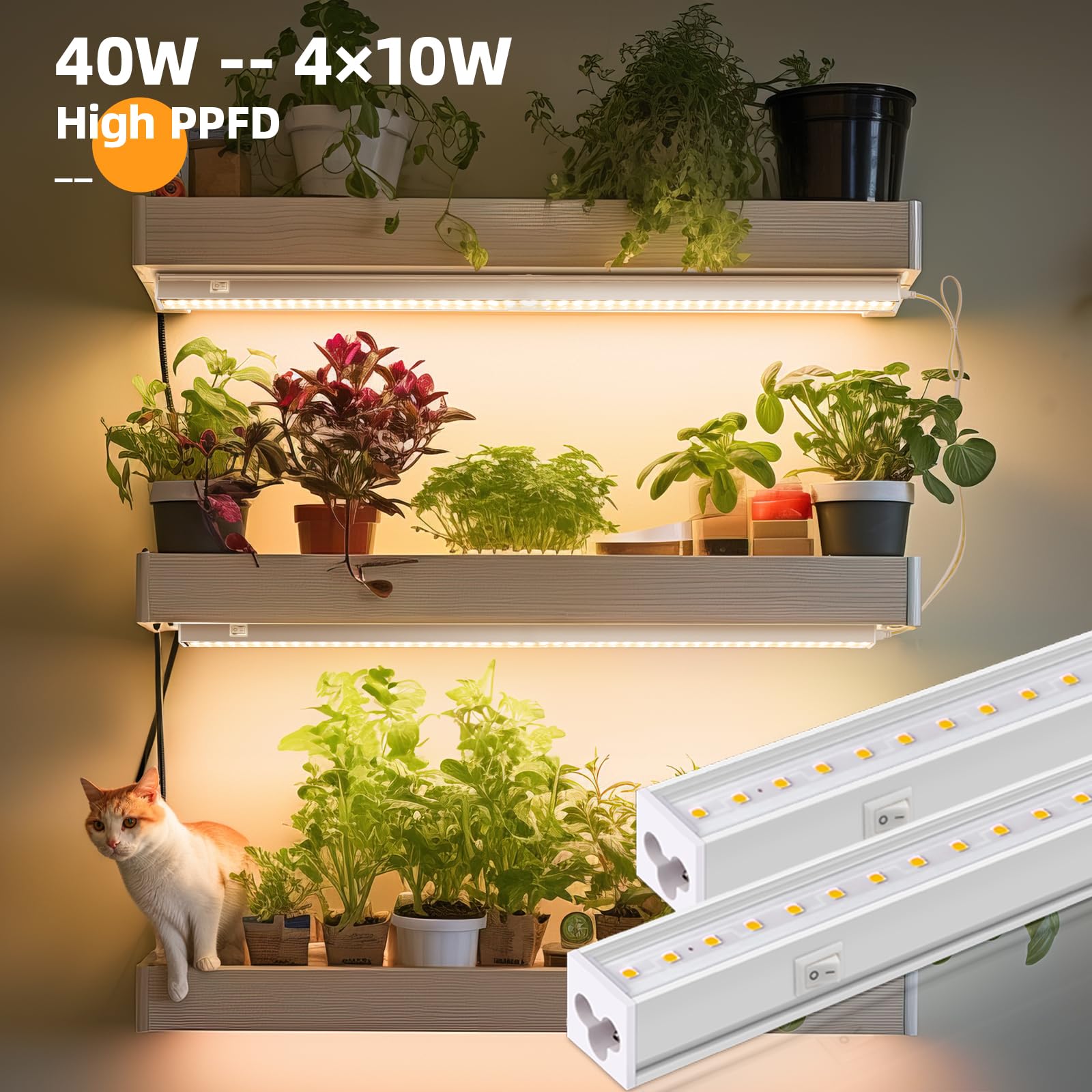 T5 LED Grow Light 2FT 10W Yellow Full Spectrum Linkable 4 Packs MF10 Y