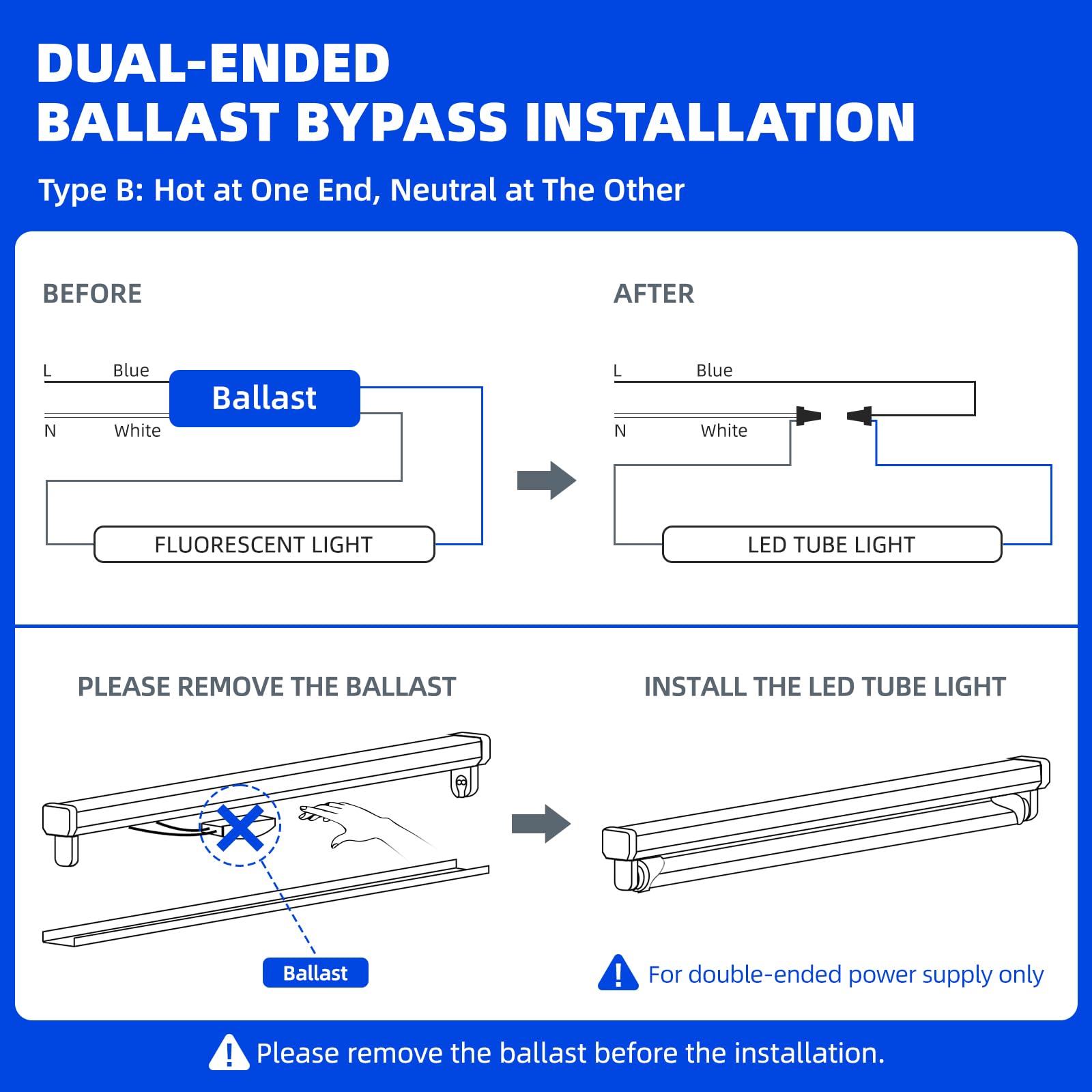 T8 LED Tube Light Bulbs,8FT,44W,‎5500LM,FA8 Single Pin,TBX44