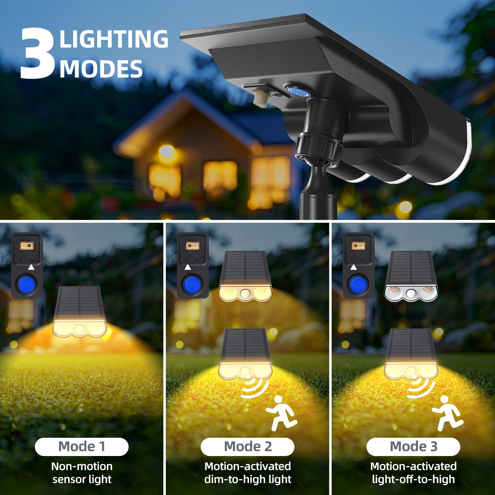 Solar Spot Lights Outdoor Motion Sensor,2700K,3 Modes,Auto ON/OFF,24 LEDs,4 Packs,TNX PIR 2700K 4