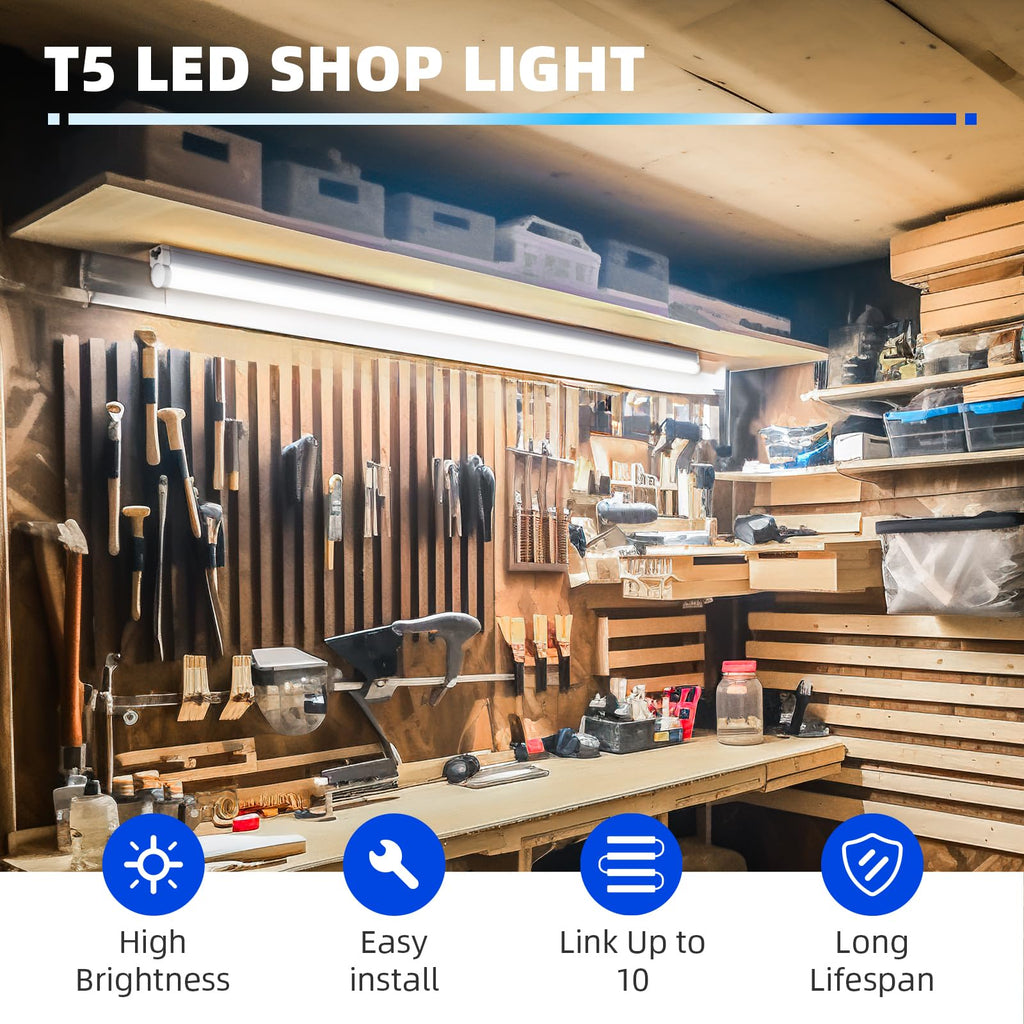 (Pack of 6) Barrina LED T5 Shop Light, 3FT, 6500K (Super Bright White),  Utility Shop Light, Ceiling and Under Cabinet Light, ETL Listed, Corded